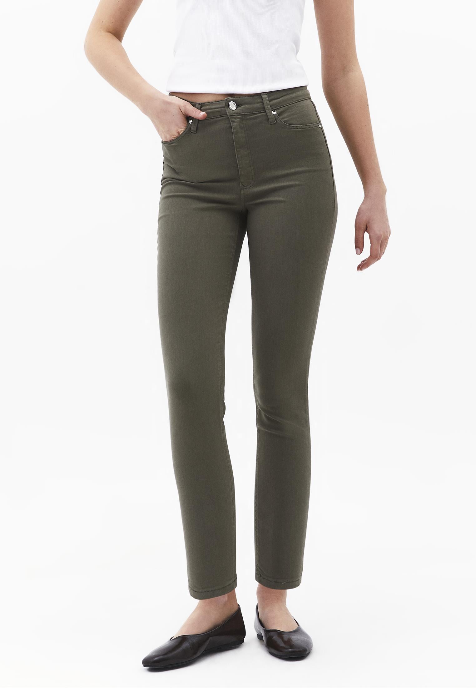 High Waist Ankle Pants - MULLED BASIL