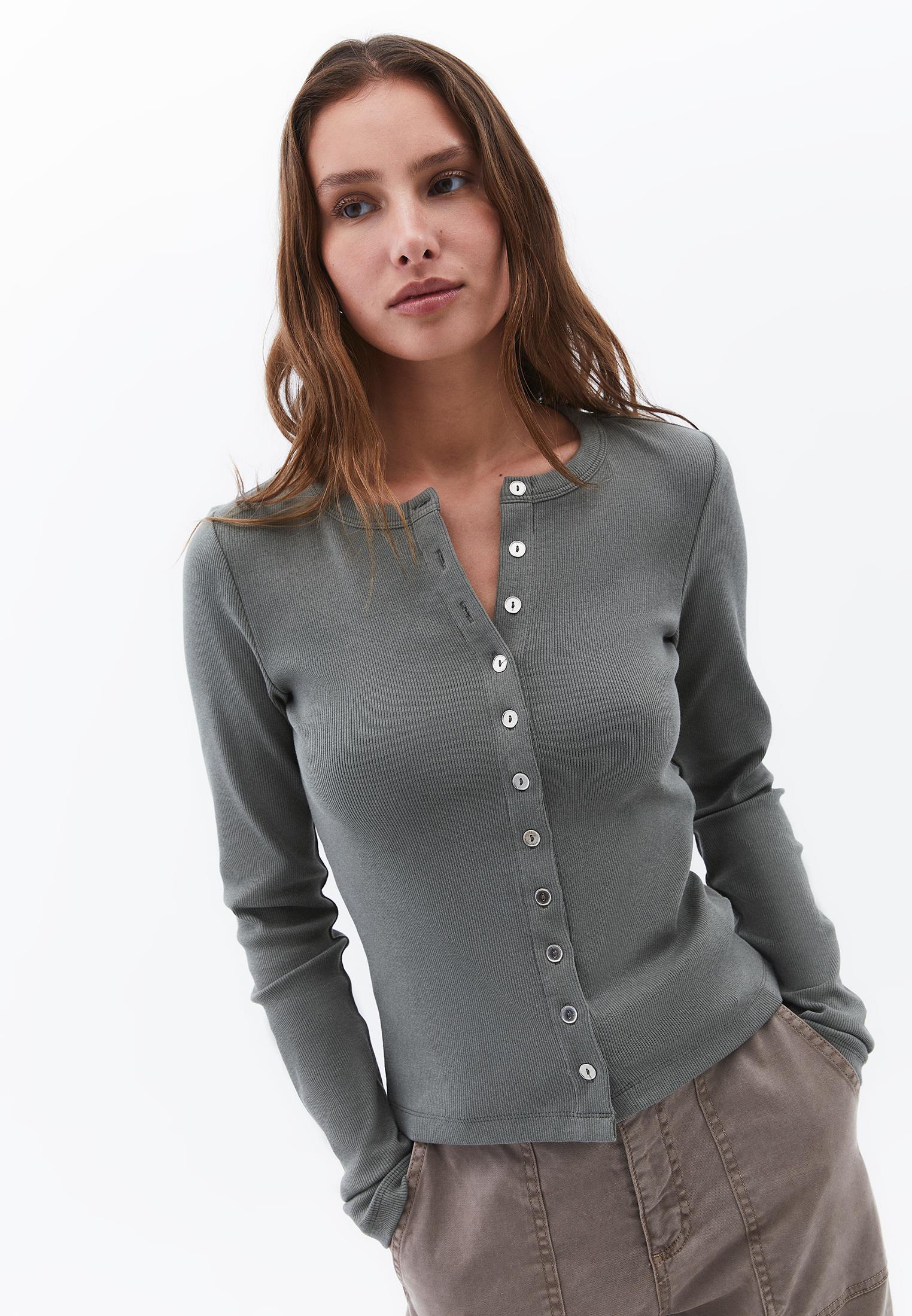 Long Sleeve Crew Neck Bodycon T-Shirt - MULLED BASIL