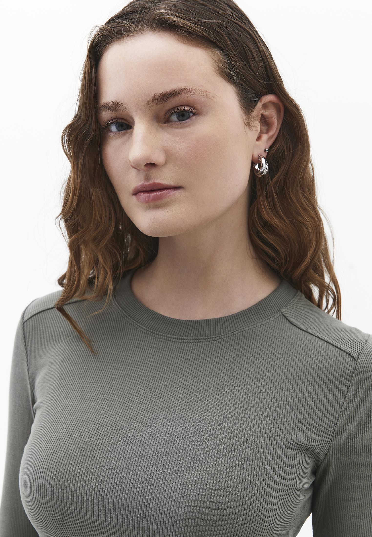 Crew Neck Long Sleeve Bodycon T-Shirt - MULLED BASIL