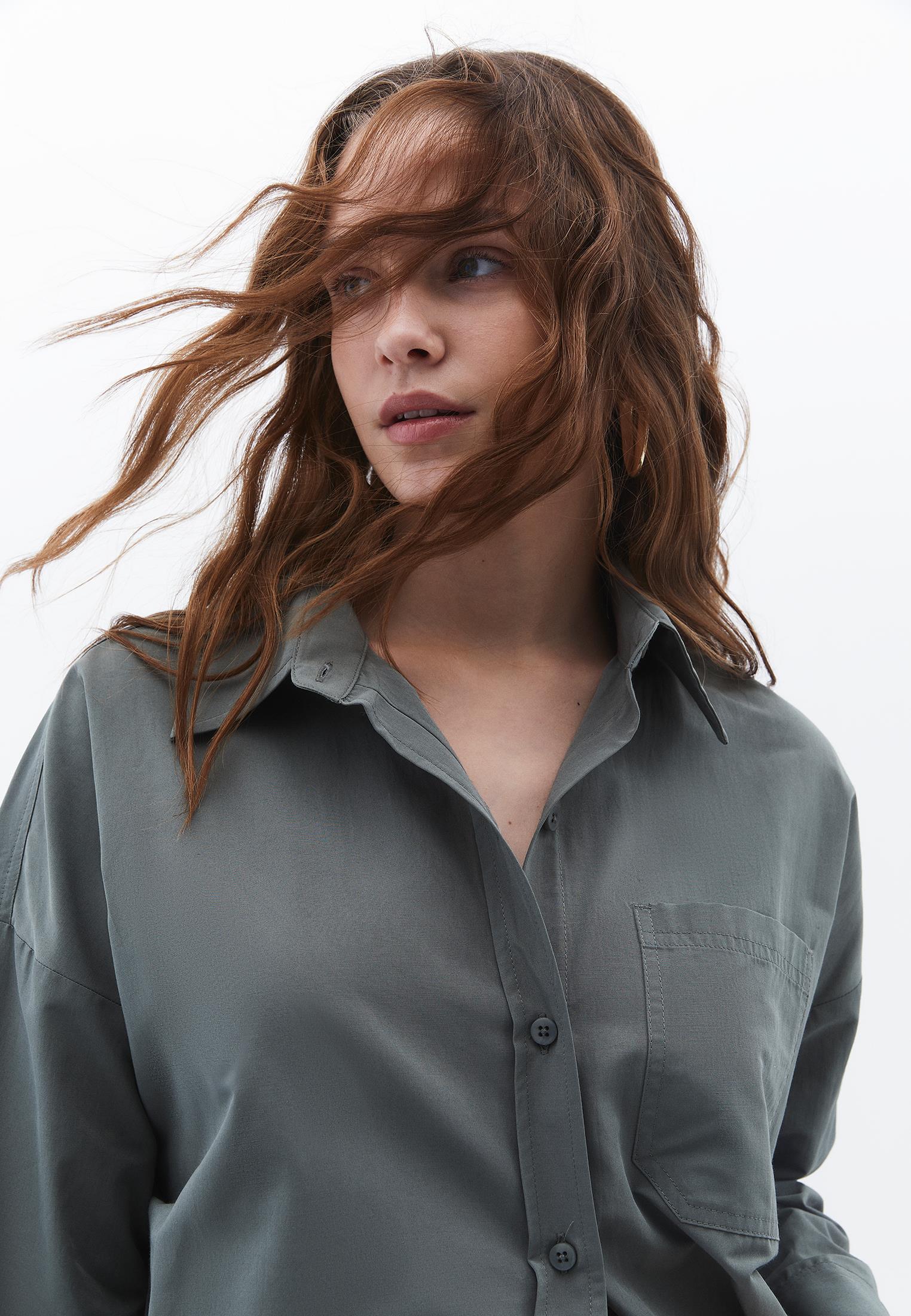 Oversize Long Sleeve Printed Shirt - MULLED BASIL