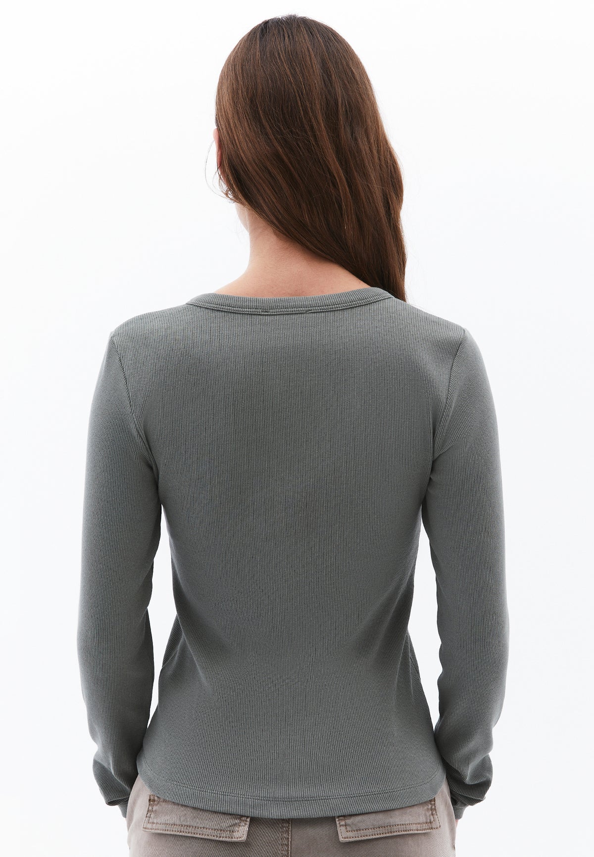 Long Sleeve Crew Neck Bodycon T-Shirt - MULLED BASIL