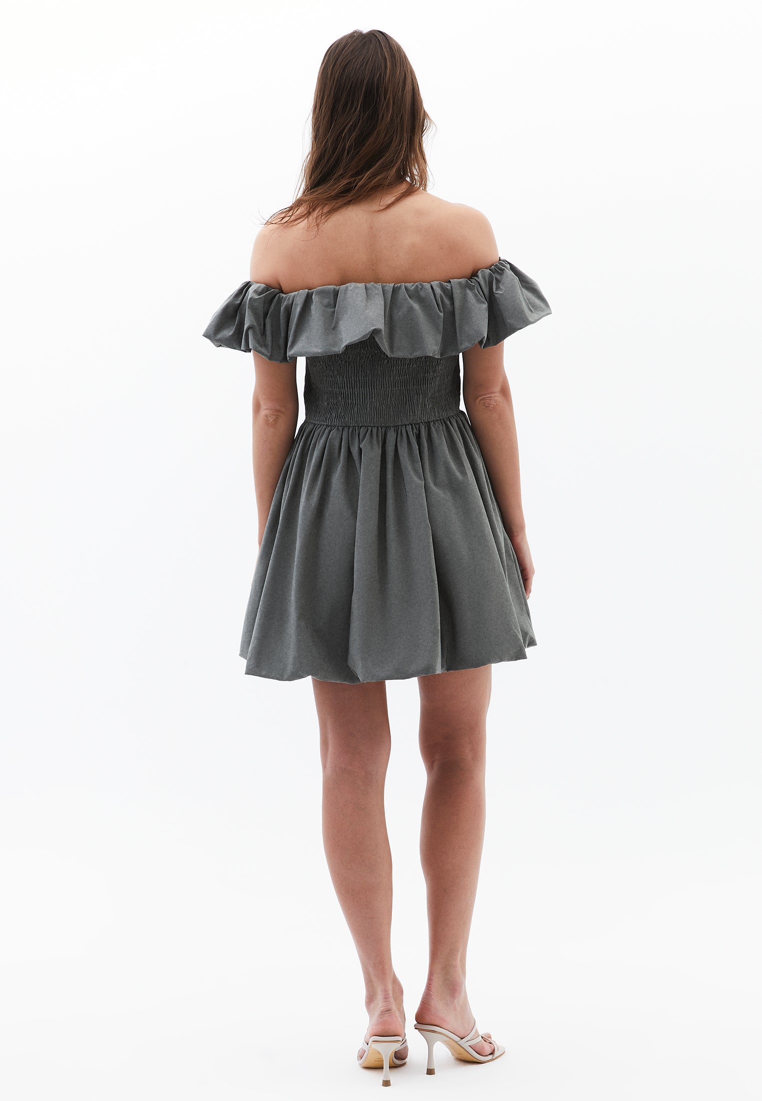 Balloon Mini Dress with Dropped Shoulders - MULLED BASIL