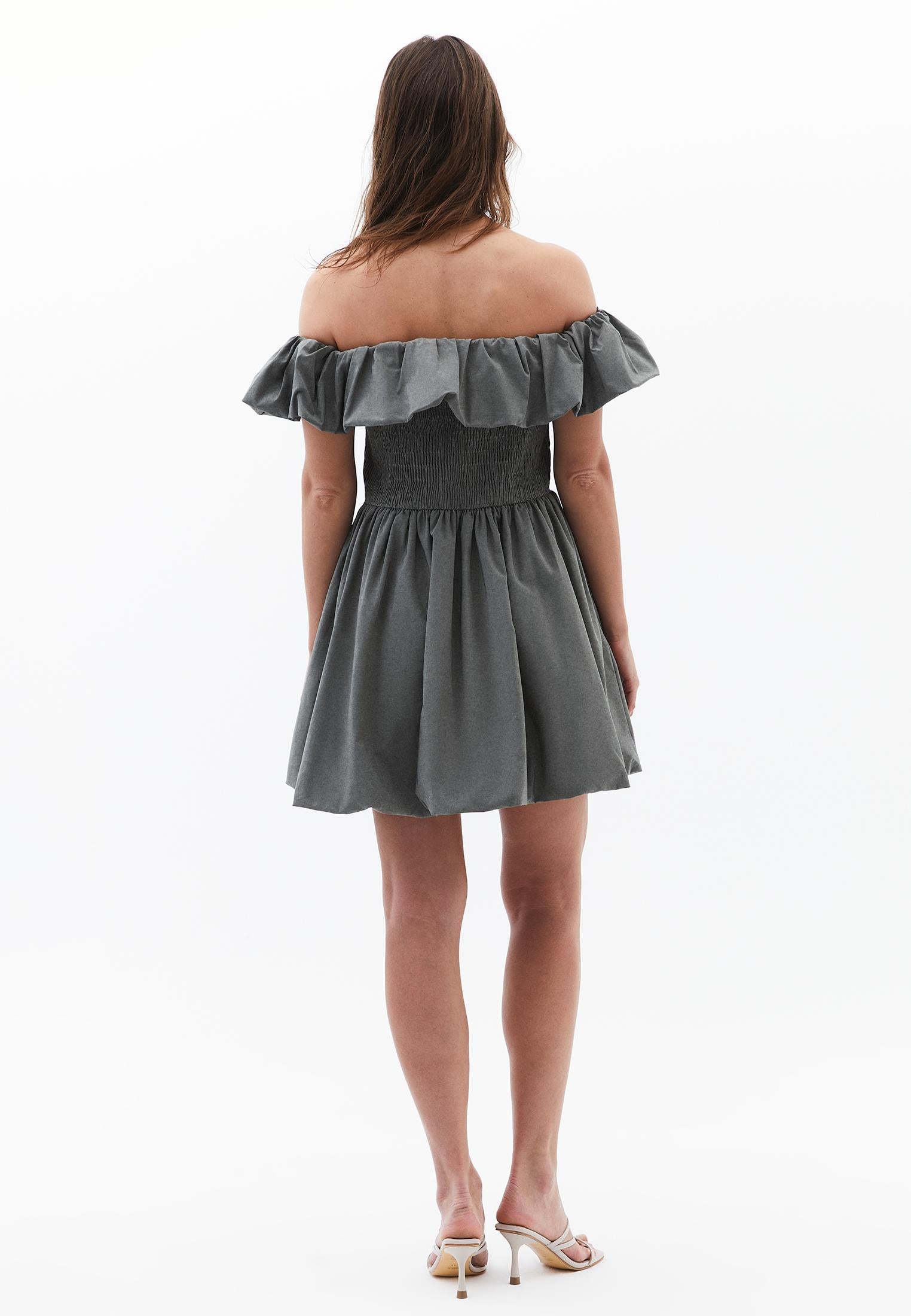 Balloon Shape Sleeveless Short Dress with Dropped Shoulder - MULLED BASIL