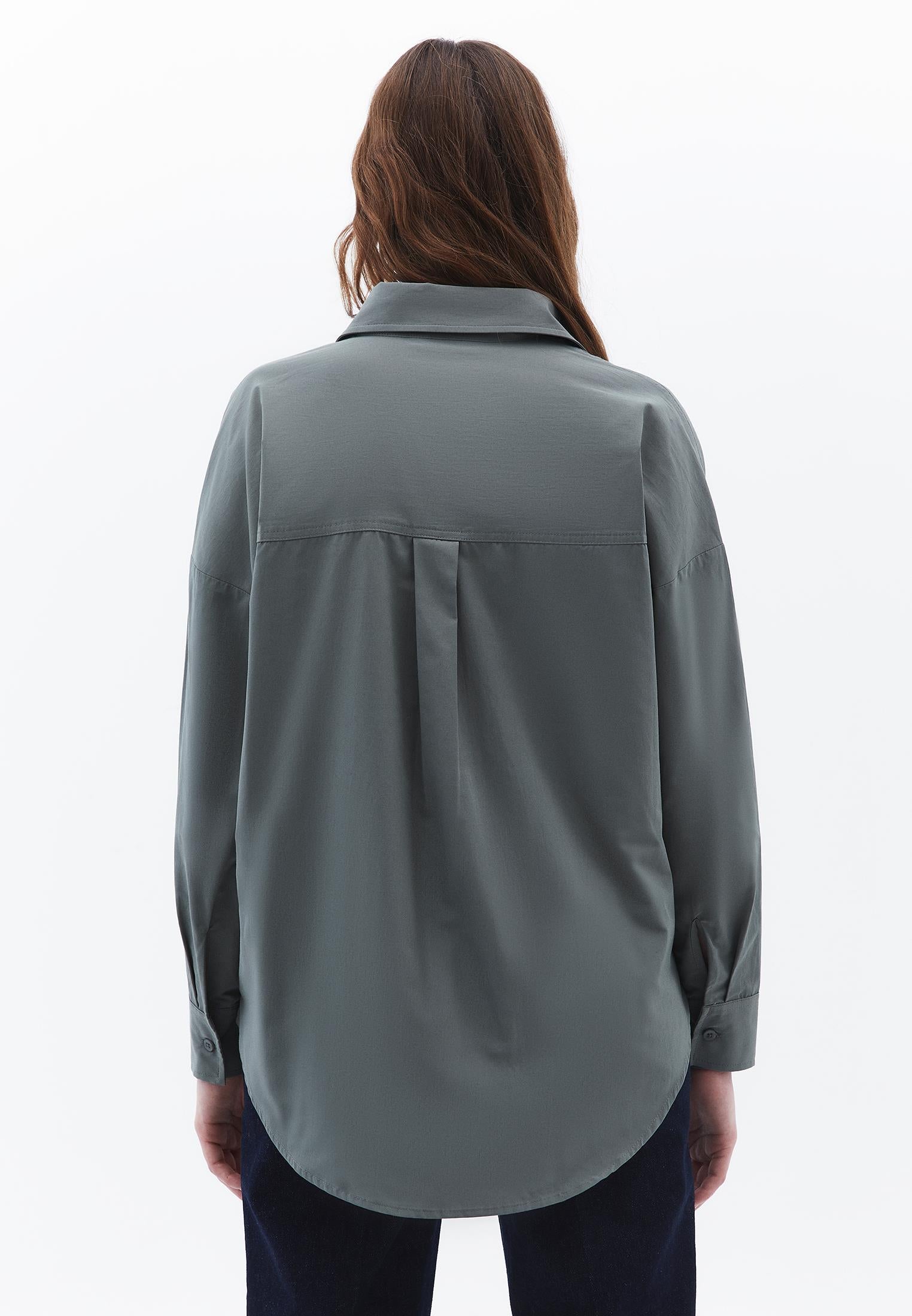 Oversize Long Sleeve Printed Shirt - MULLED BASIL