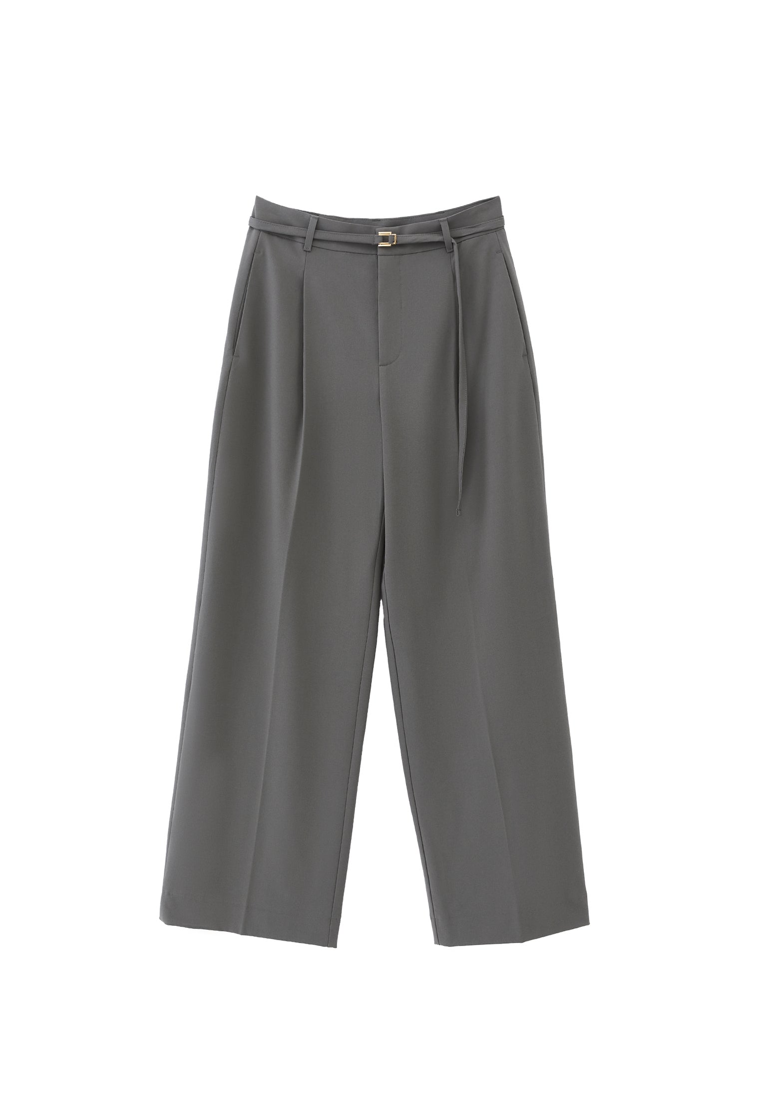 Straight Pants With Belt Detail - MULLED BASIL