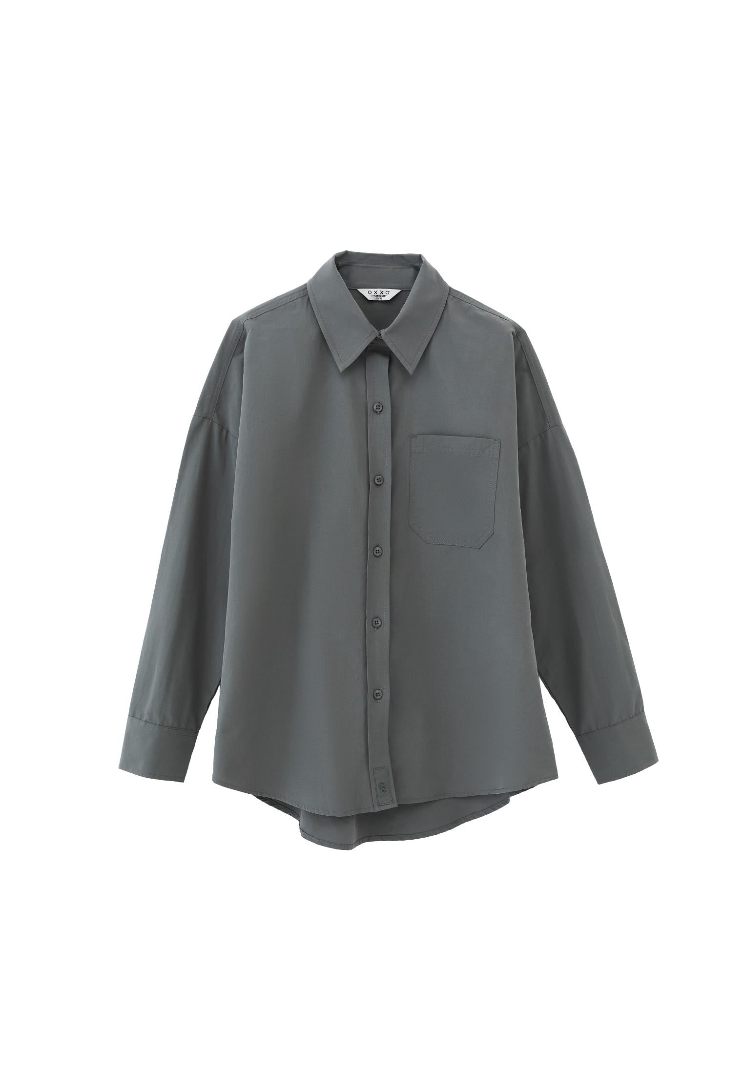 Oversize Long Sleeve Printed Shirt - MULLED BASIL