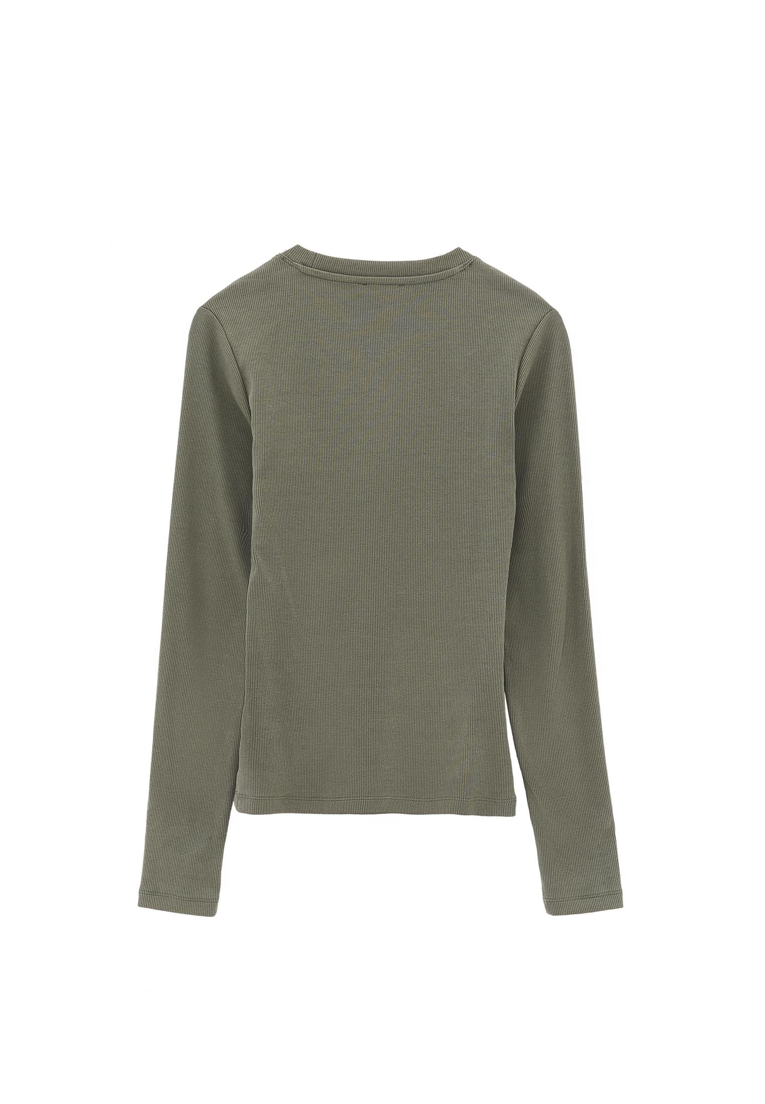 Crew Neck Long Sleeve Bodycon T-Shirt - MULLED BASIL
