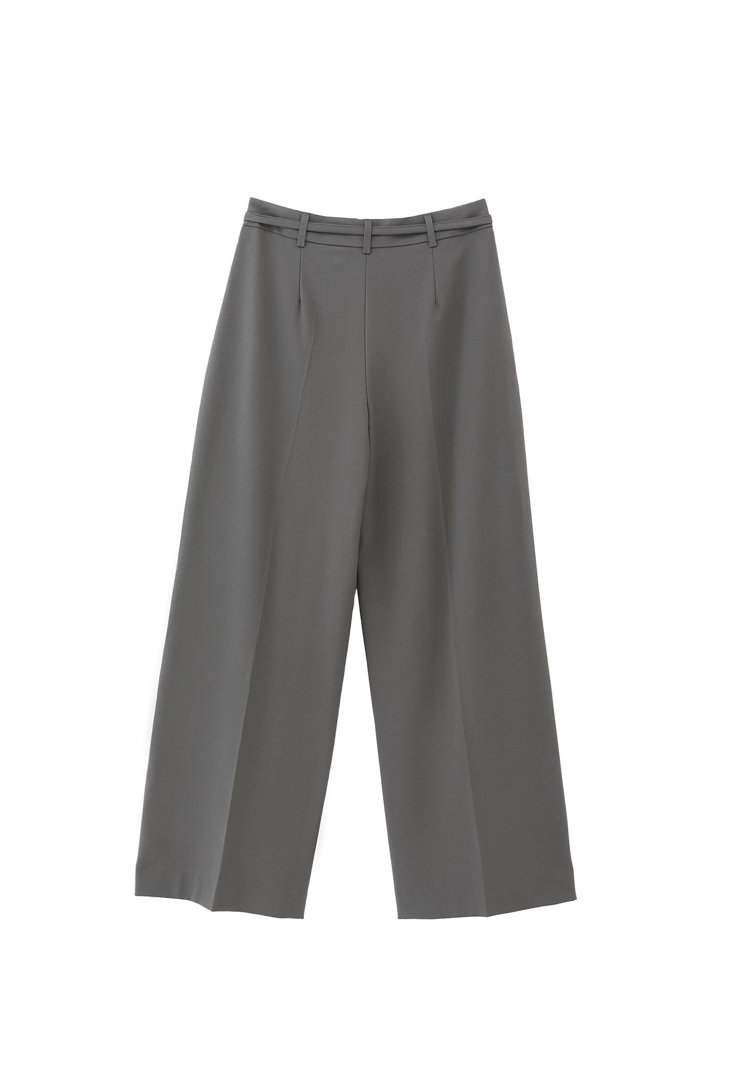 Straight Pants With Belt Detail - MULLED BASIL