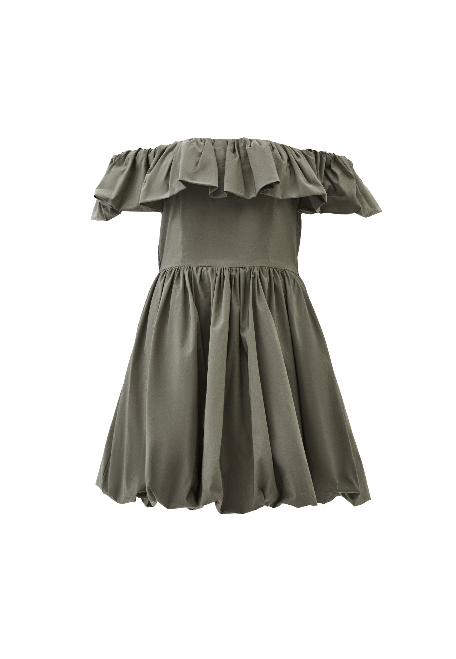 Balloon Mini Dress with Dropped Shoulders - MULLED BASIL