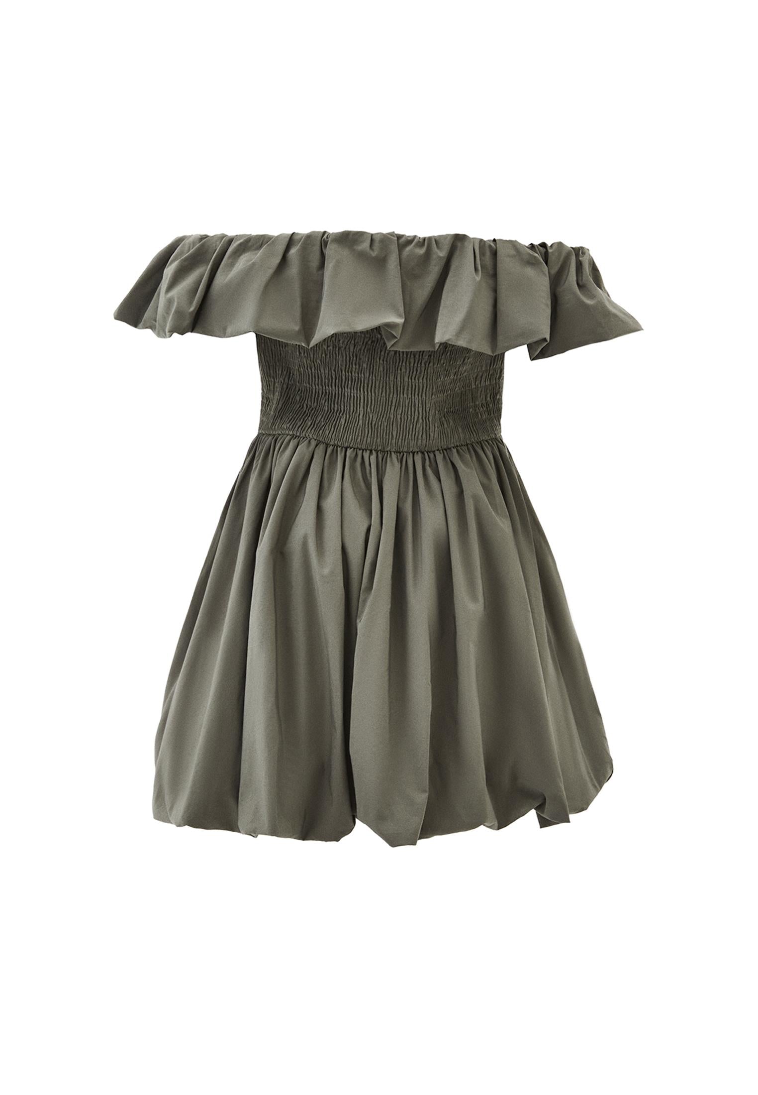 Balloon Shape Sleeveless Short Dress with Dropped Shoulder - MULLED BASIL