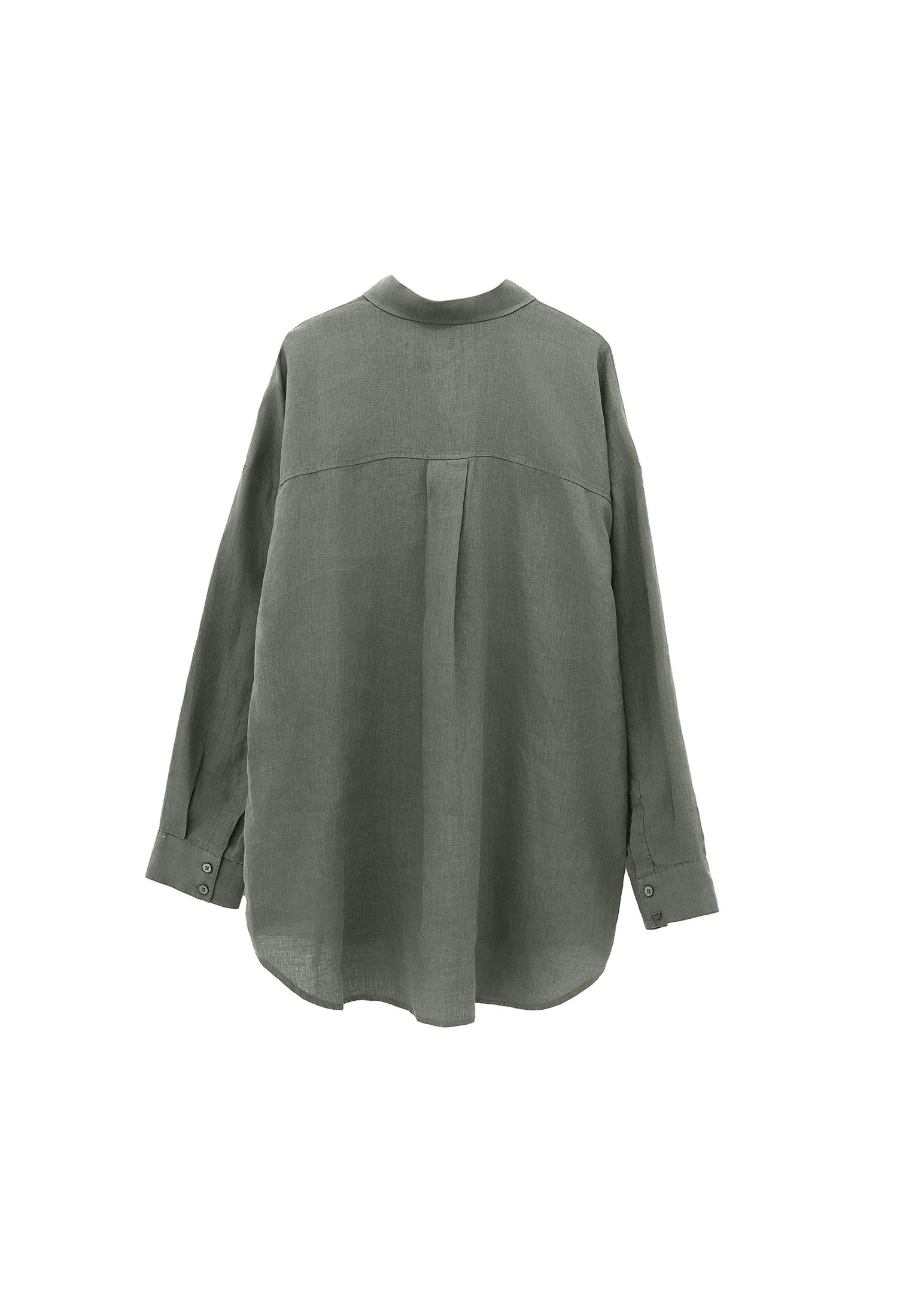 Linen Shirt With Large Fit And Buttons - MULLED BASIL