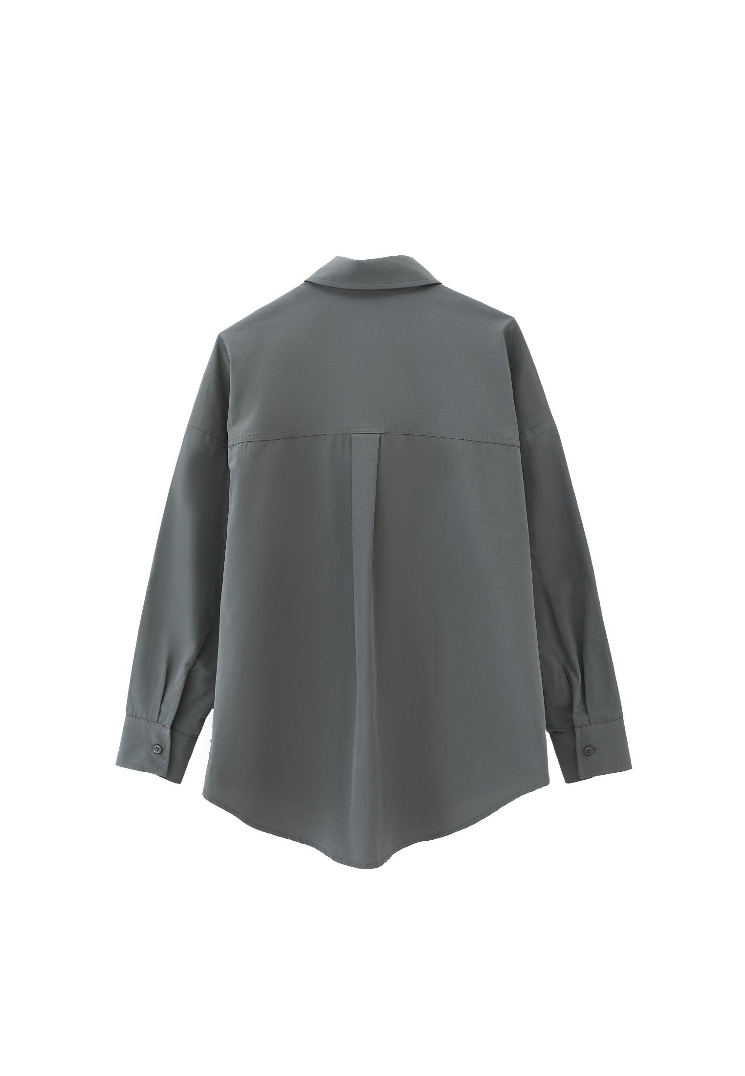 Oversize Long Sleeve Printed Shirt - MULLED BASIL
