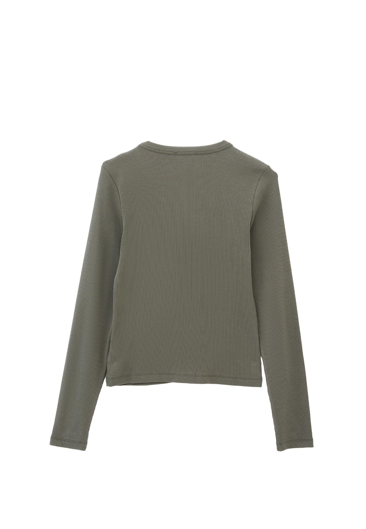 Long Sleeve Crew Neck Bodycon T-Shirt - MULLED BASIL