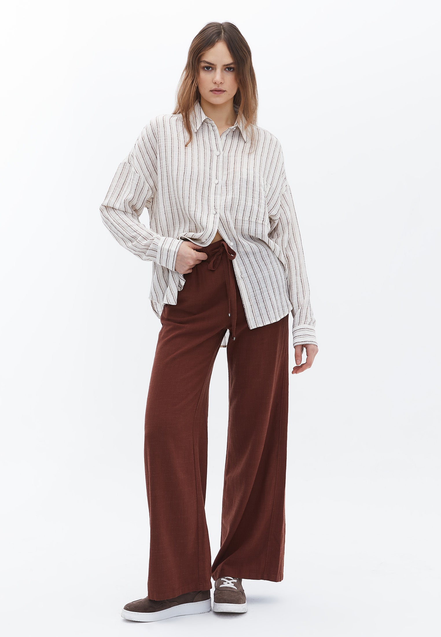 Oversize Shirt With Pocket - MYRISTICA STRIPE