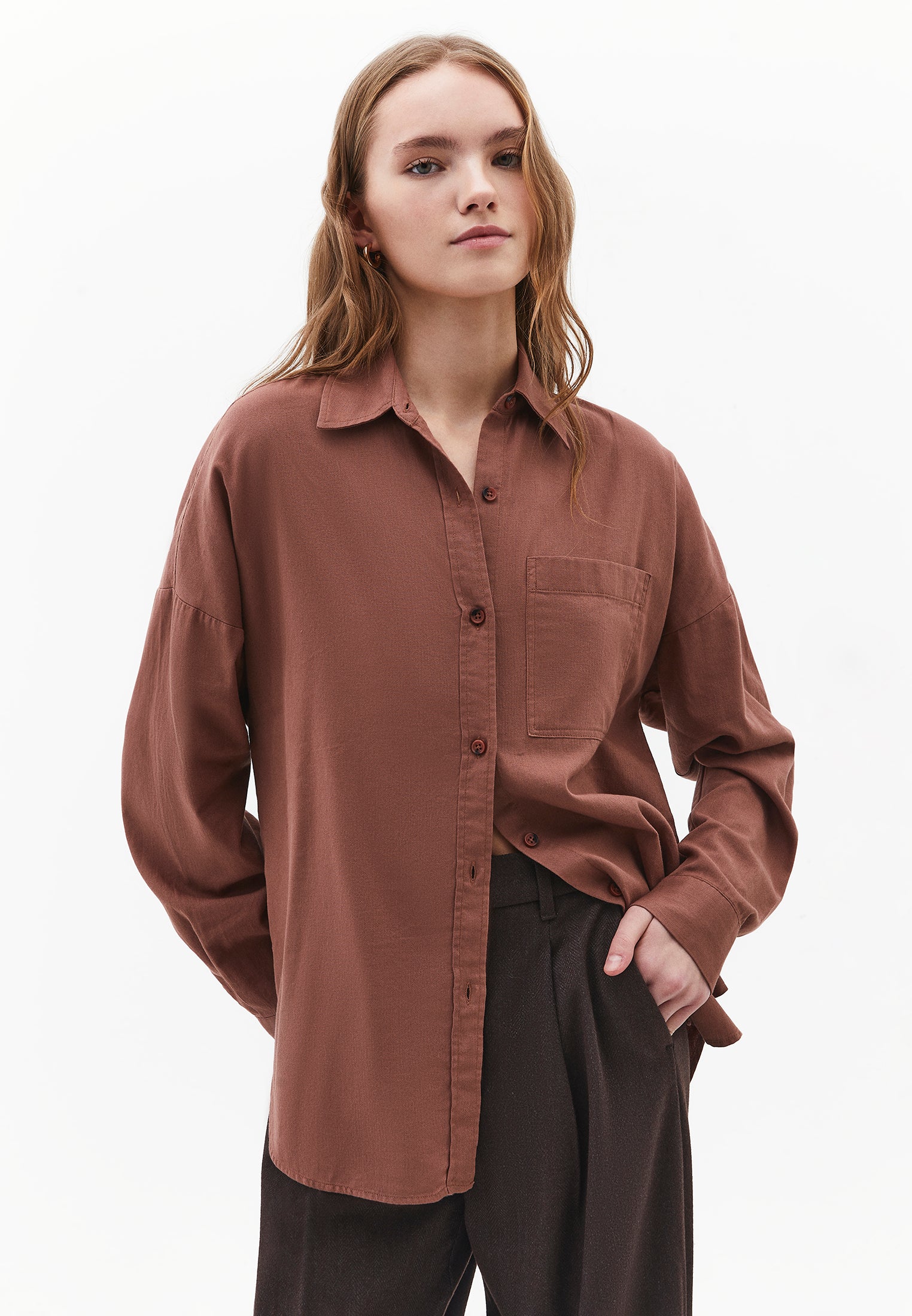 Oversize Long Sleeve Shirt With Pocket Detail - MYRISTICA