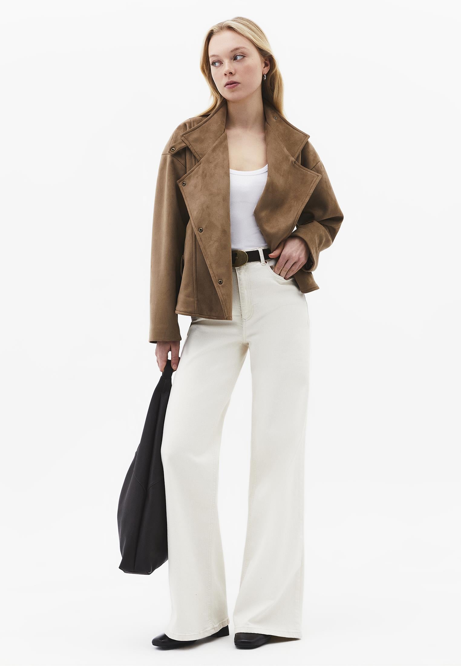 Wide Leg High Waist Five Pocket Jeans - NATURAL DENIM