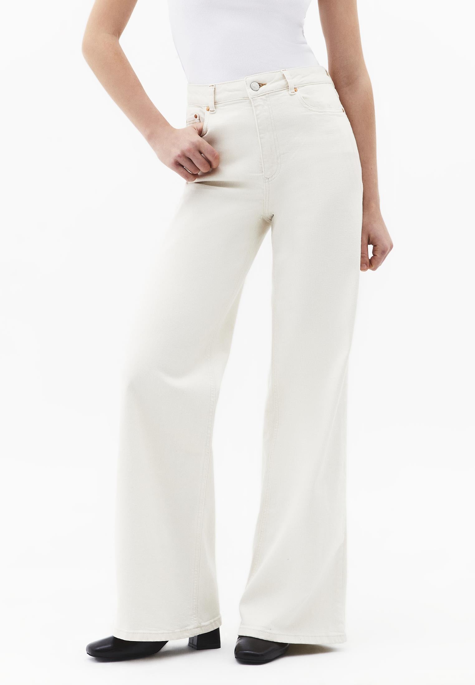 Wide Leg High Waist Five Pocket Jeans - NATURAL DENIM