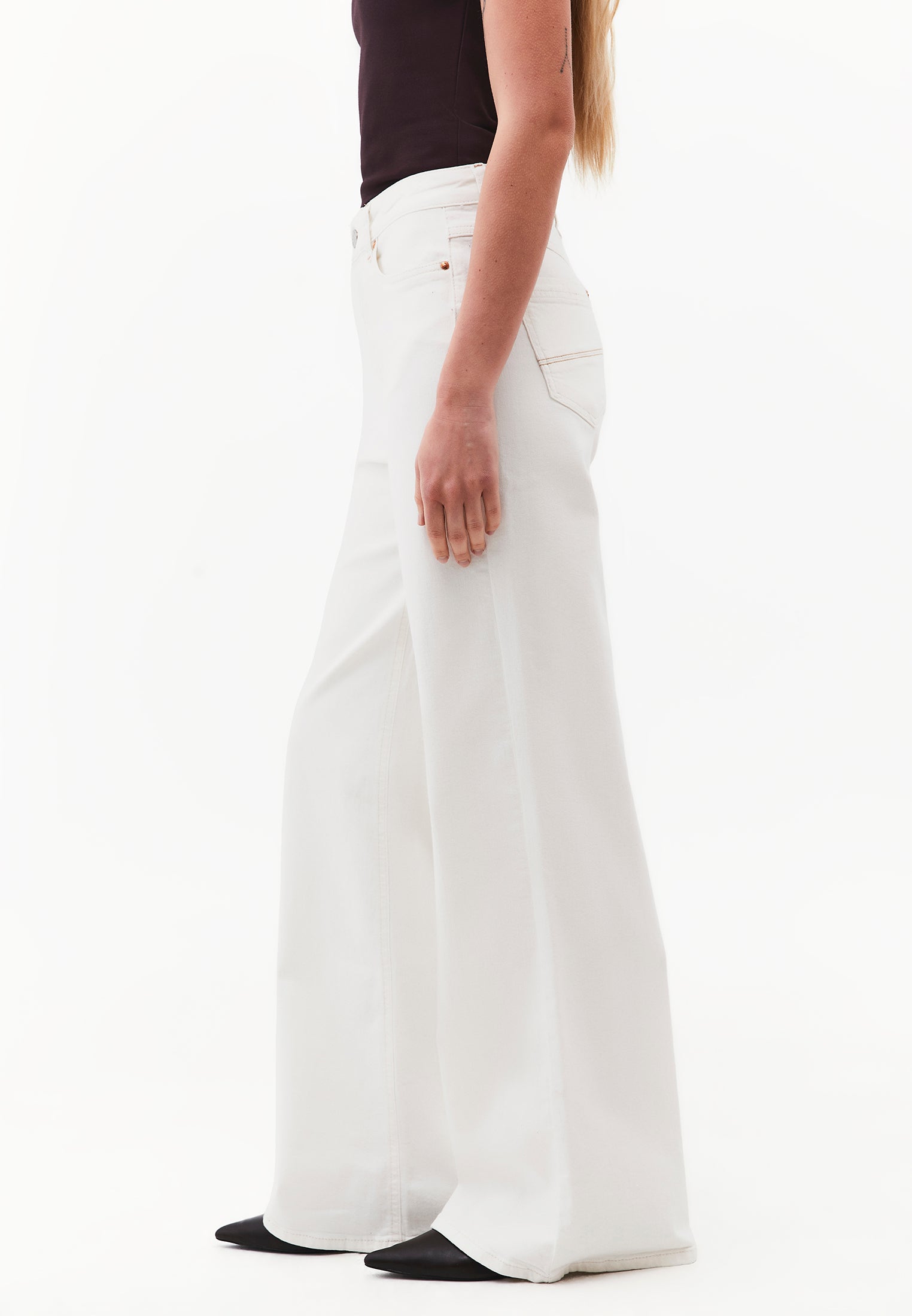 Wide Leg High Waist Five Pocket Pants - NATURAL DENIM