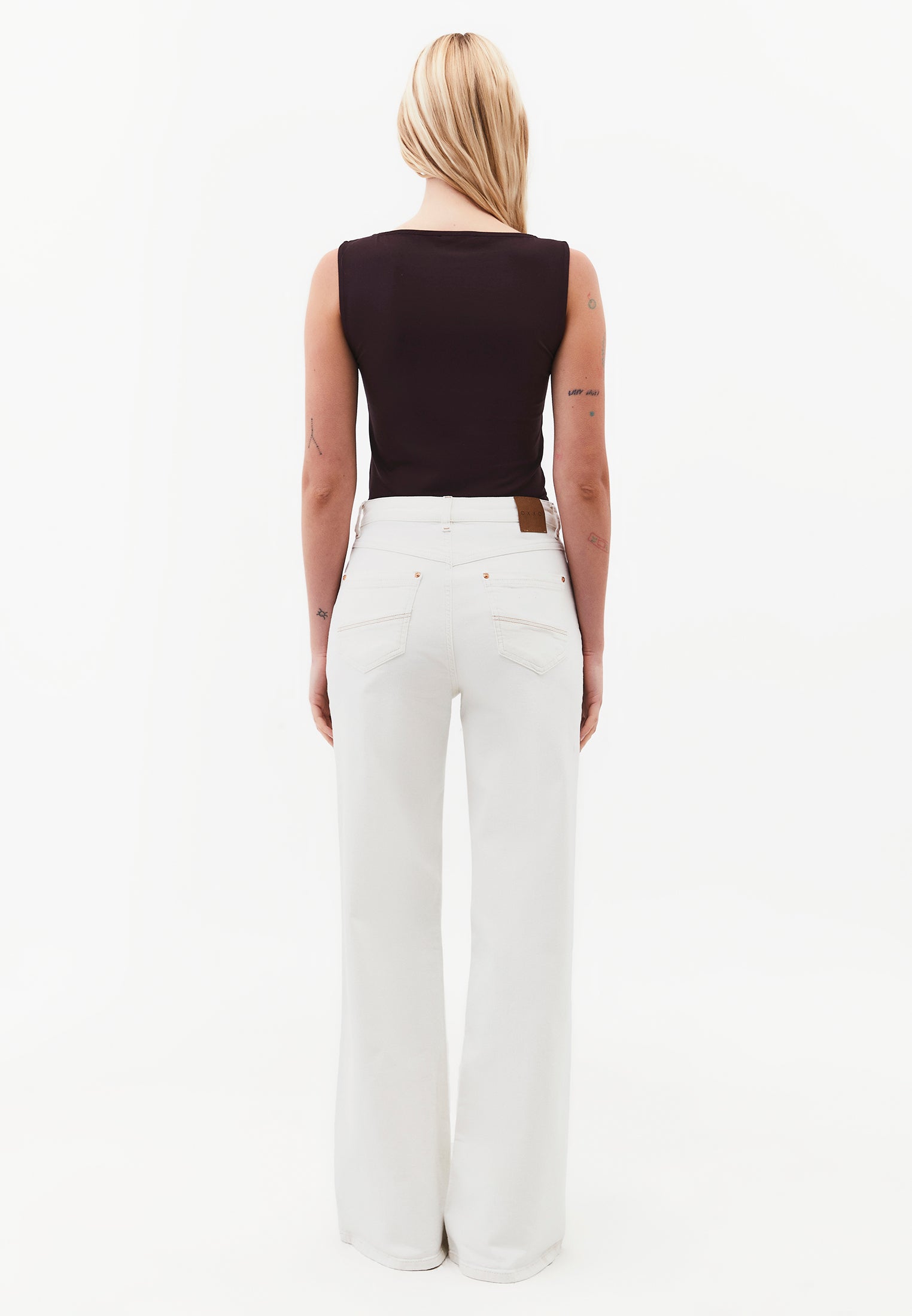 Wide Leg High Waist Five Pocket Pants - NATURAL DENIM