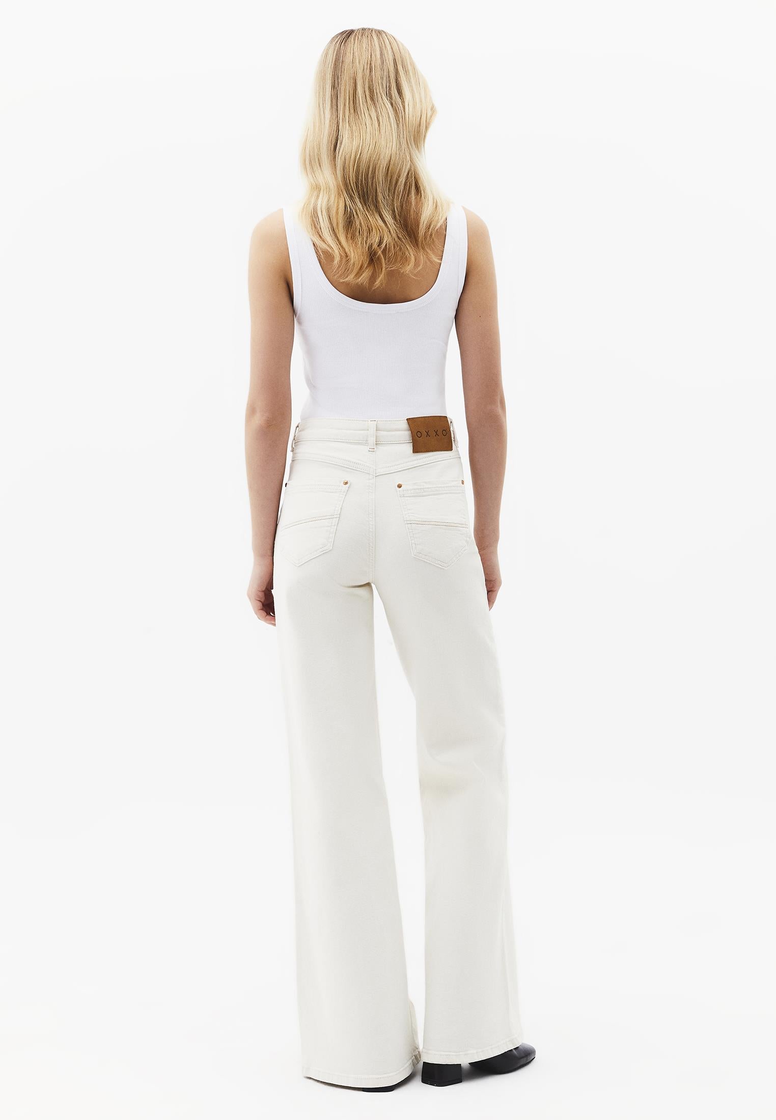 Wide Leg High Waist Five Pocket Jeans - NATURAL DENIM