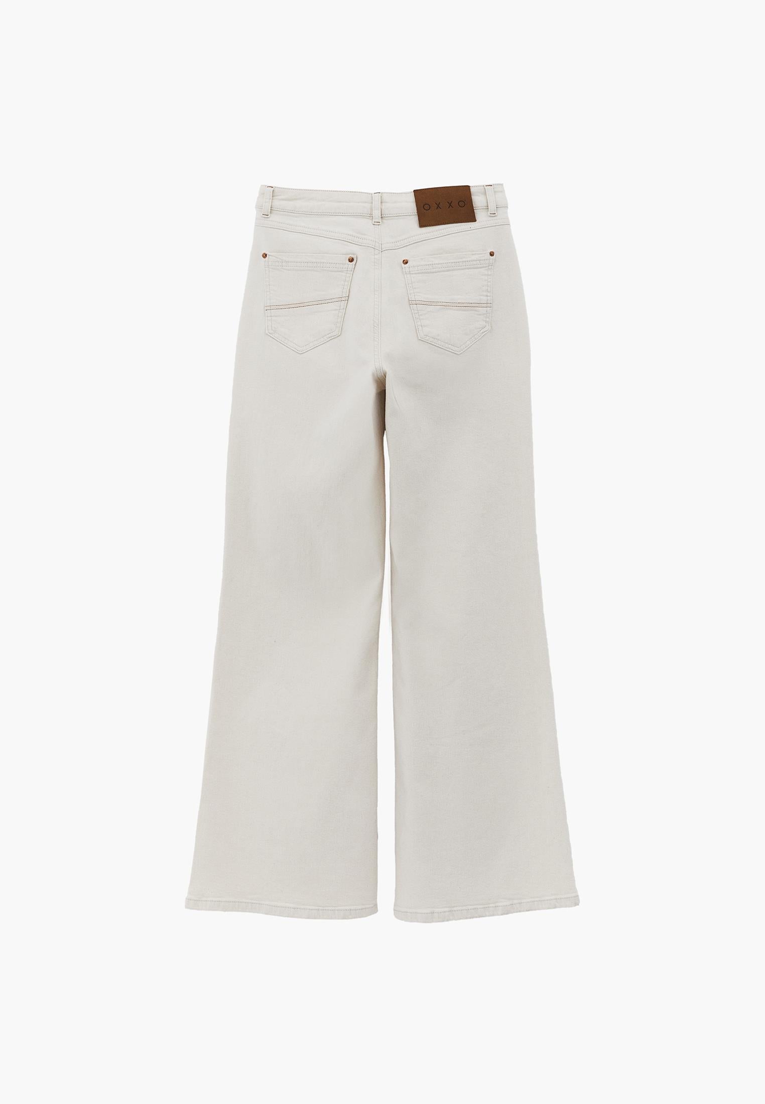 Wide Leg High Waist Five Pocket Jeans - NATURAL DENIM