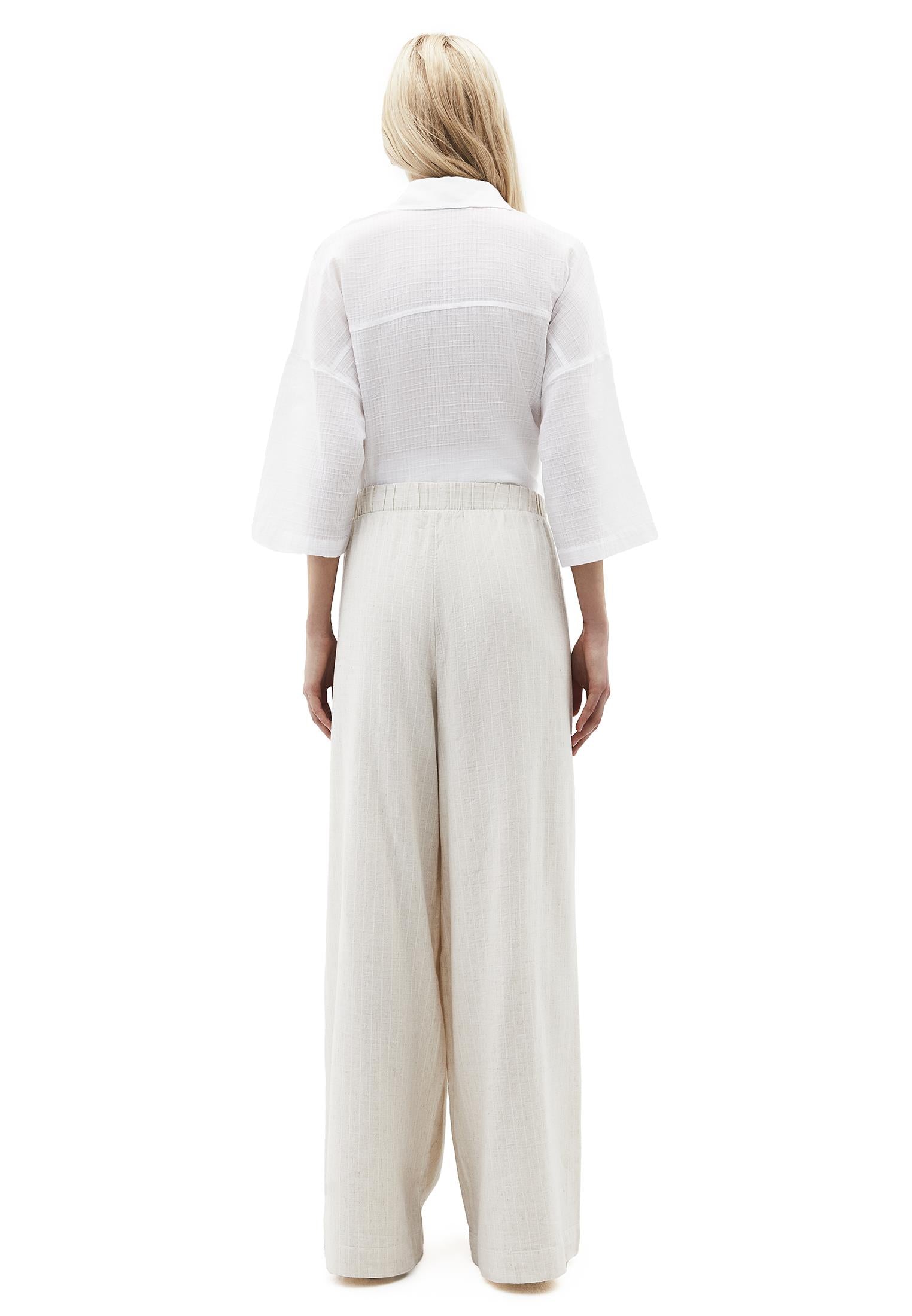 Ultra High Waist Wide Leg Pants - NATURAL STRIPE