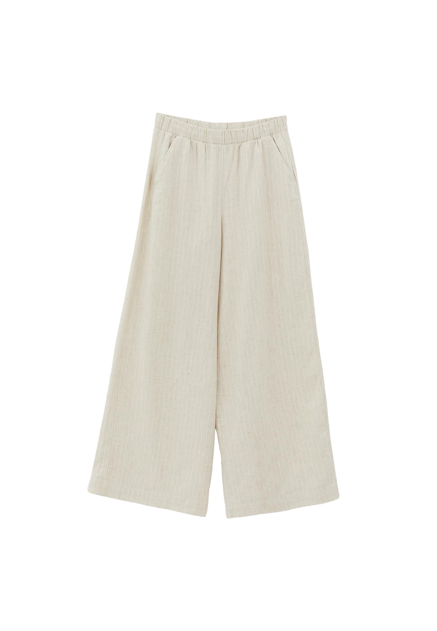 Ultra High Waist Wide Leg Pants - NATURAL STRIPE