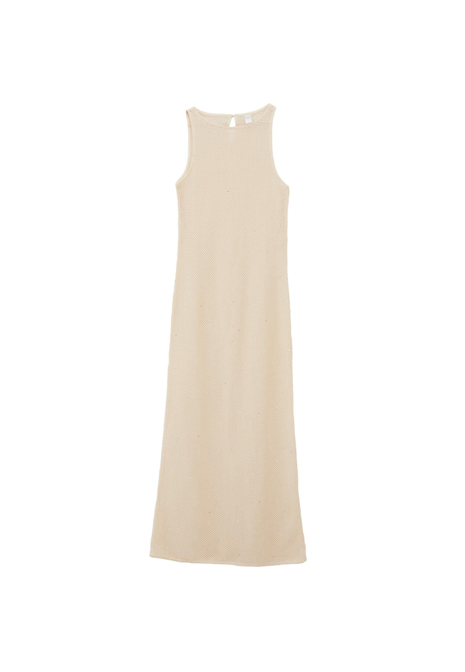 Long A-Line Dress With Boat Neckline - NATURAL