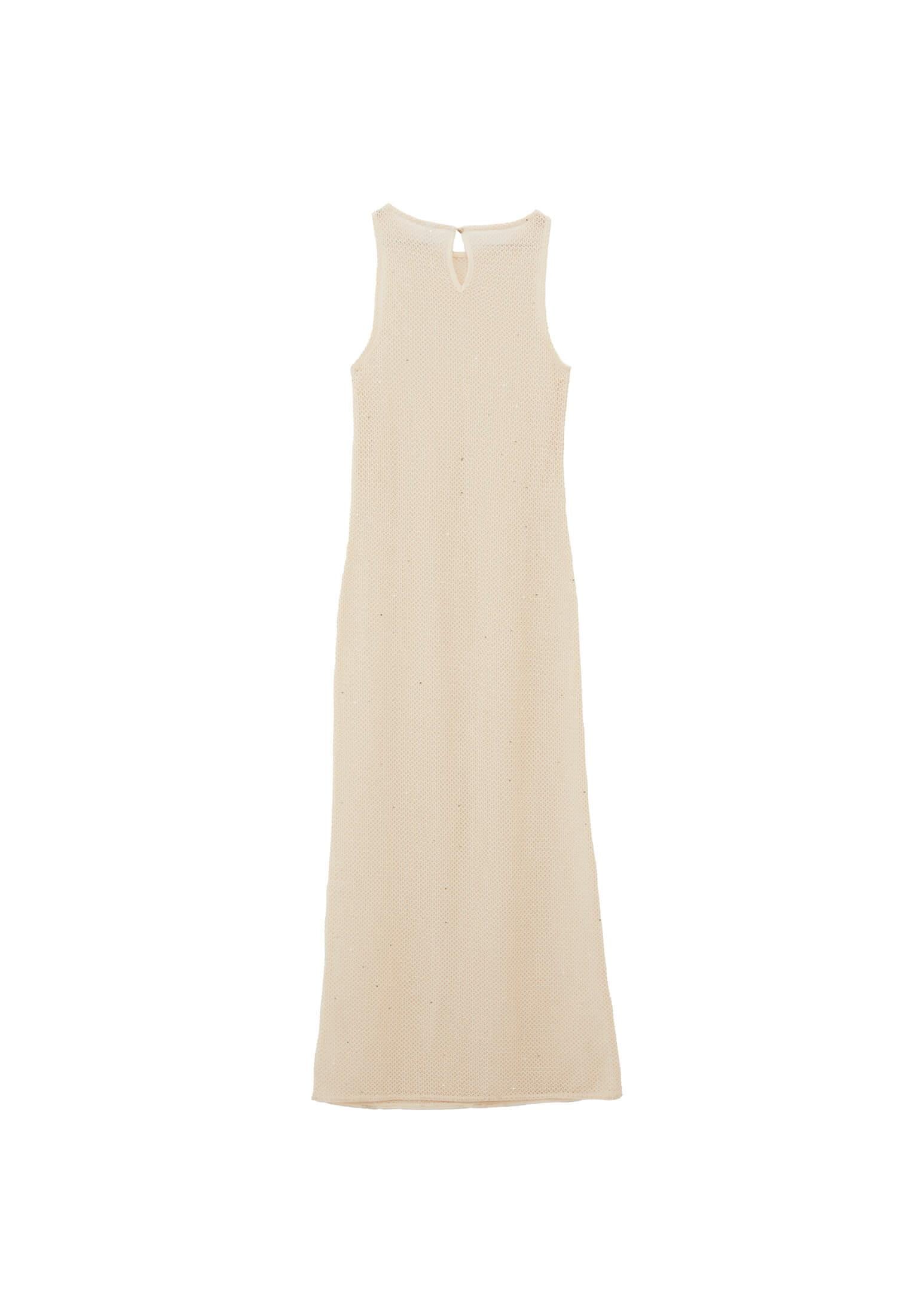 Long A-Line Dress With Boat Neckline - NATURAL