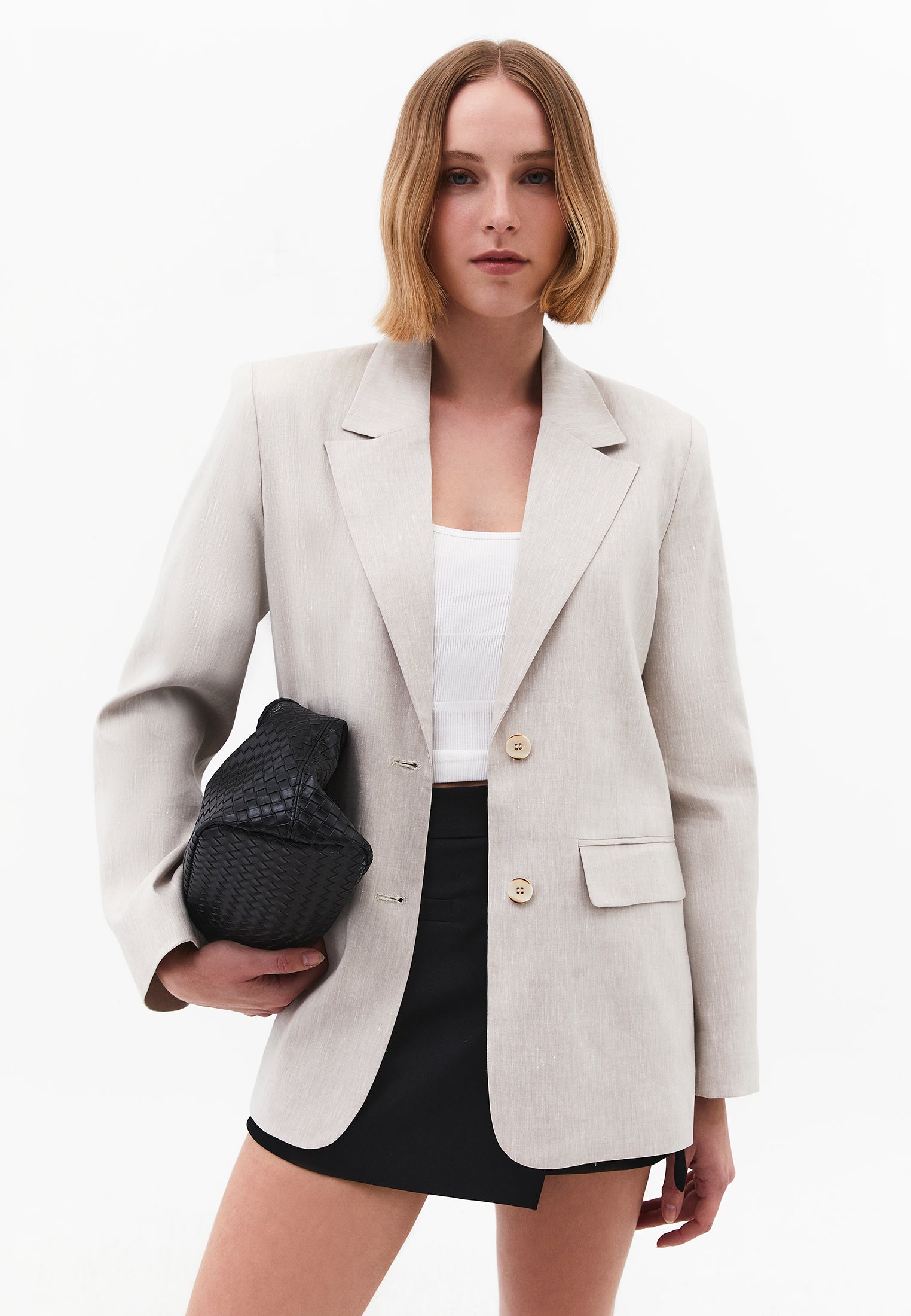 Oversize Blazer With Pocket Detail - NATURAL