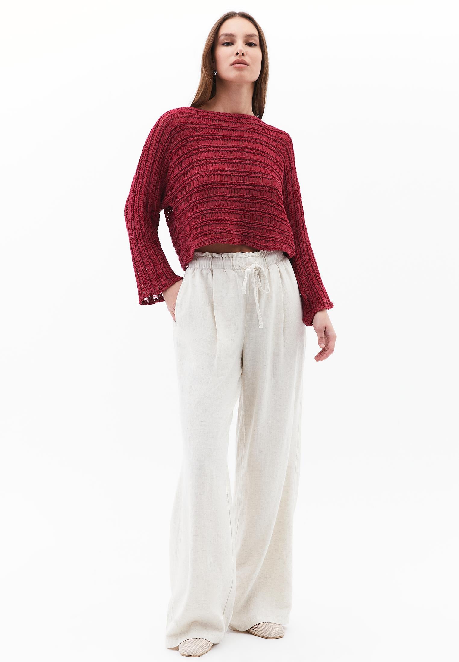 High Waist Wide Leg Pants - NATURAL
