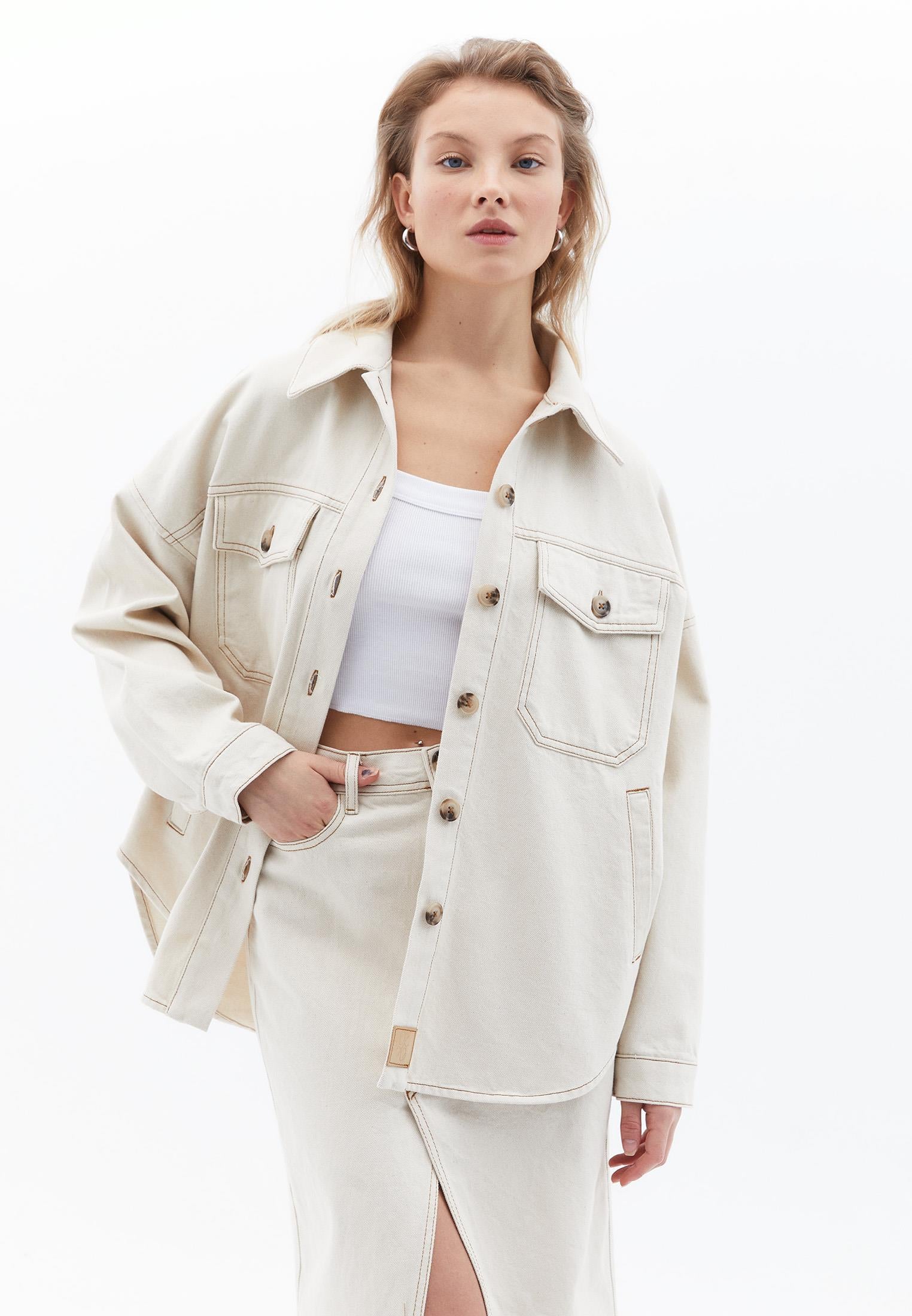 Oversize Jacket With Pocket Detail - NATURAL