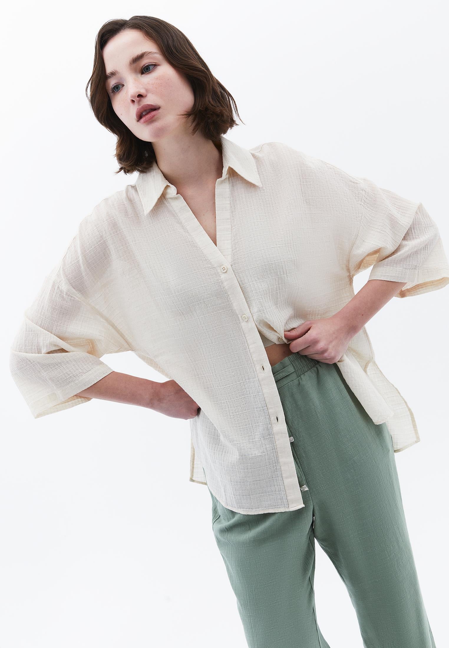 Button Detailed Oversize Shirt - NATURAL