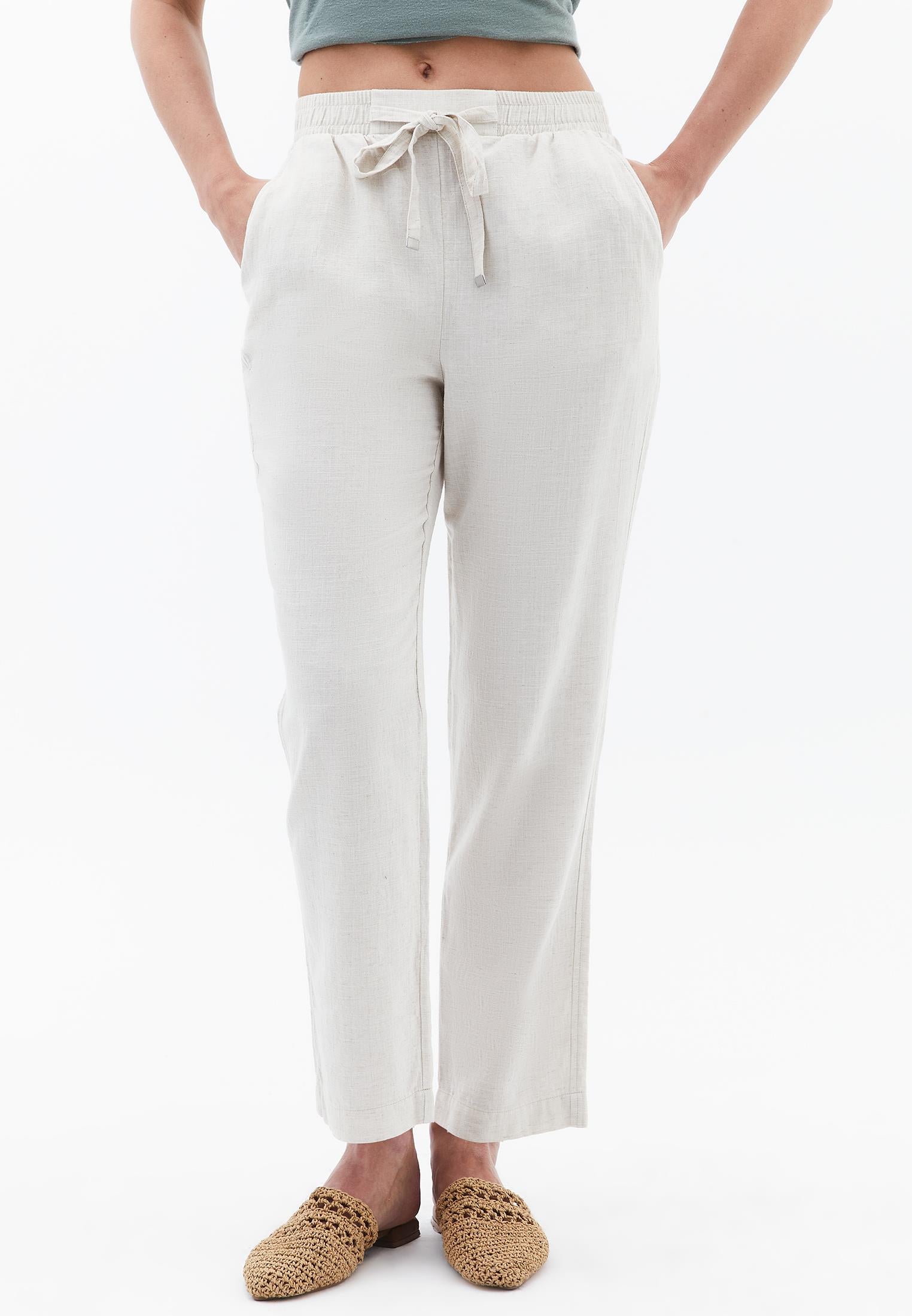 Elastic Carrot Fit Trousers - NATURAL
