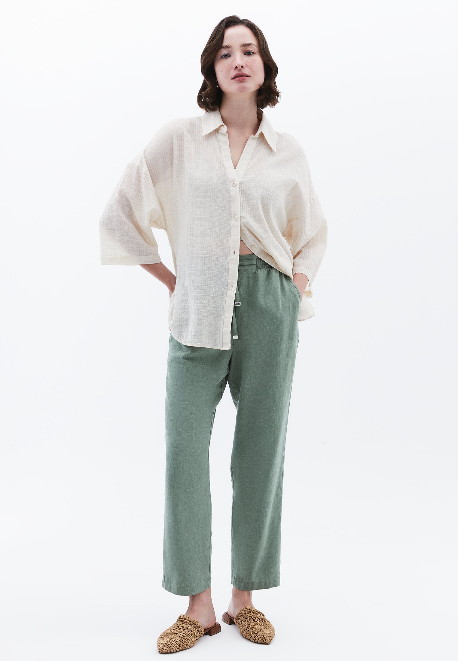 Button Detailed Oversize Shirt - NATURAL
