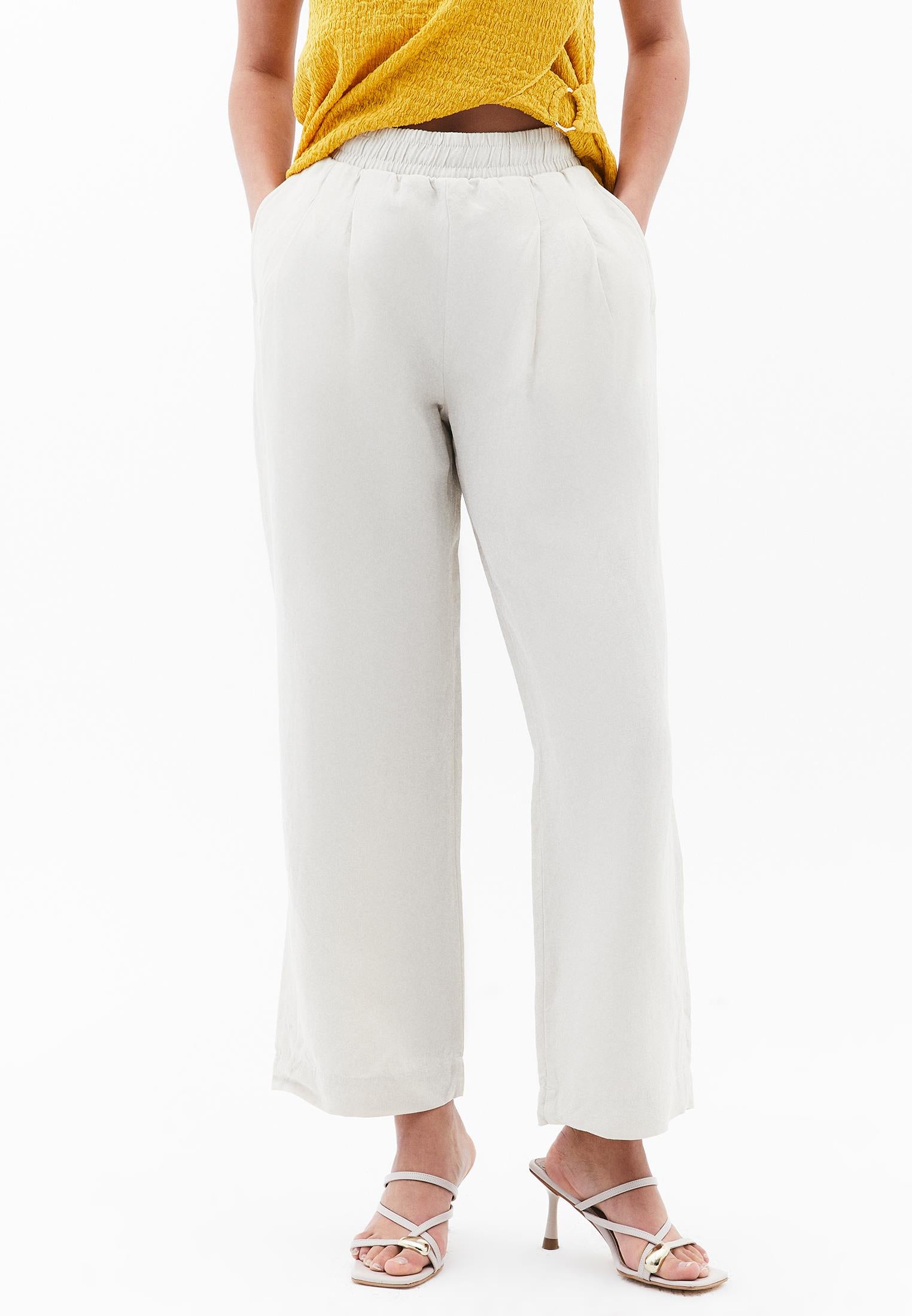 High Waist Straight Trousers With Pocket Detail - NATURAL