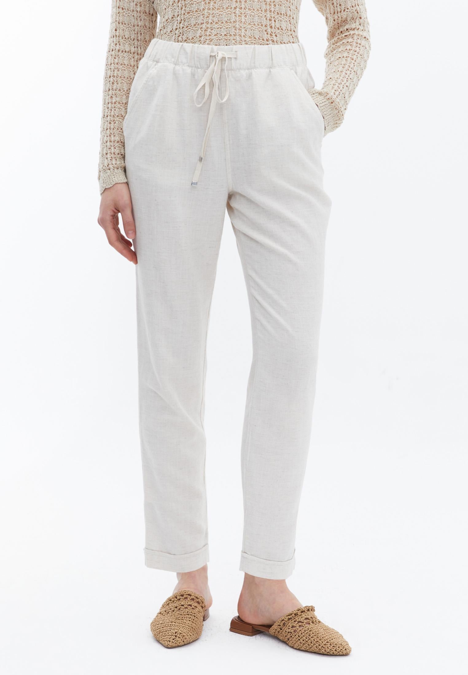 High Waist Elastic Carrot Pants - NATURAL