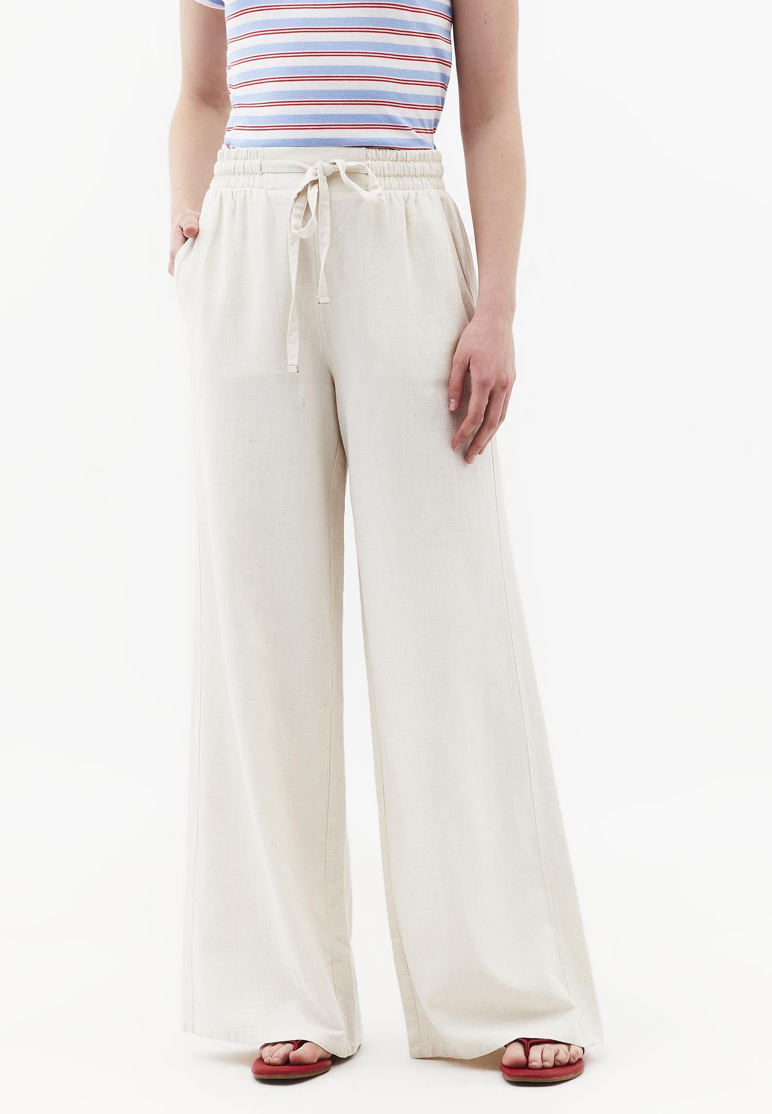 High Waist Wide Leg Elastic Waist Pants - NATURAL