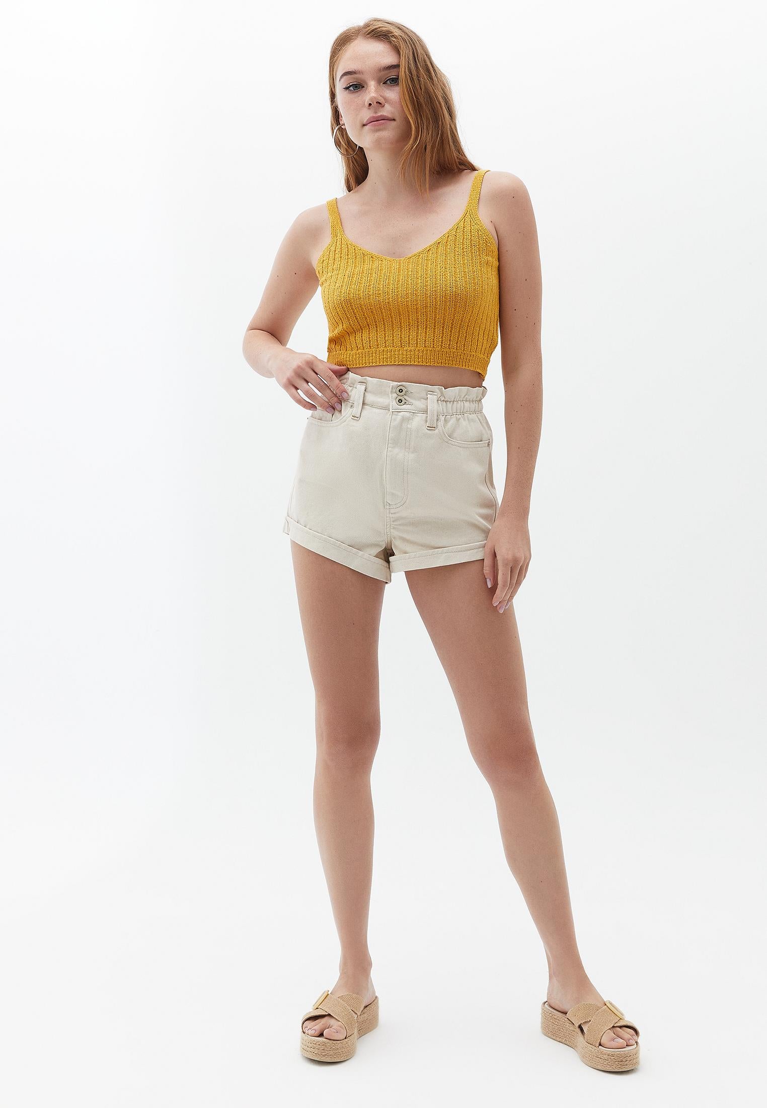 Belt Detailed Short Shorts - NATURAL