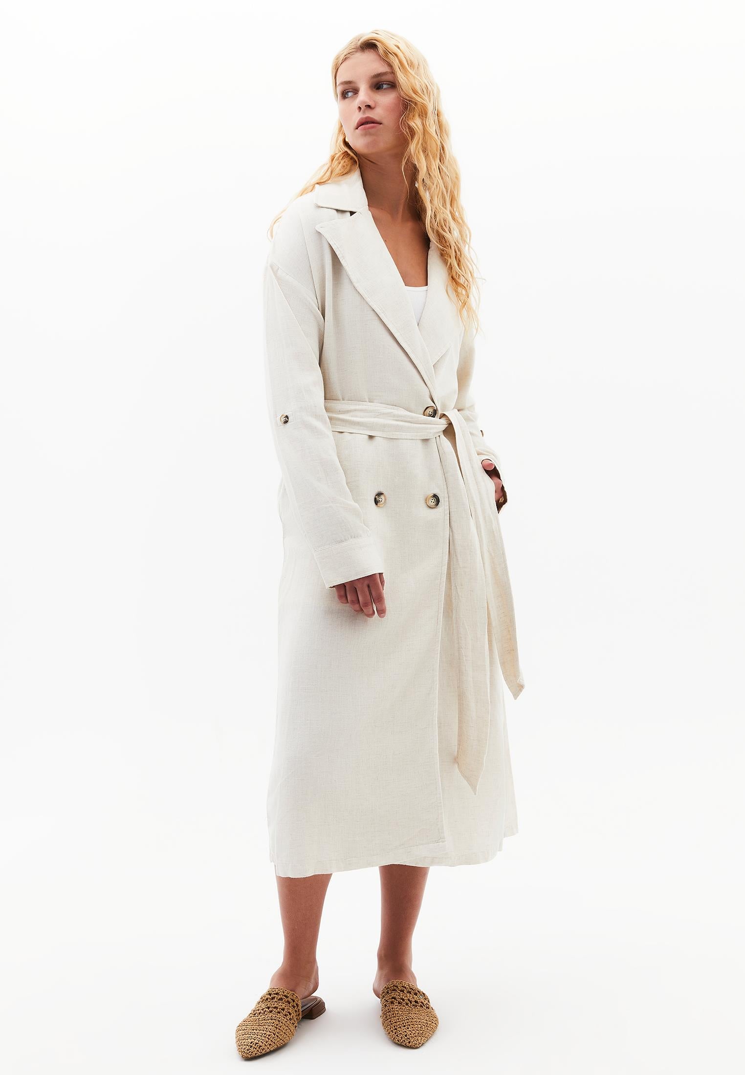 Belted Polo Collar Trenchcoat - NATURAL