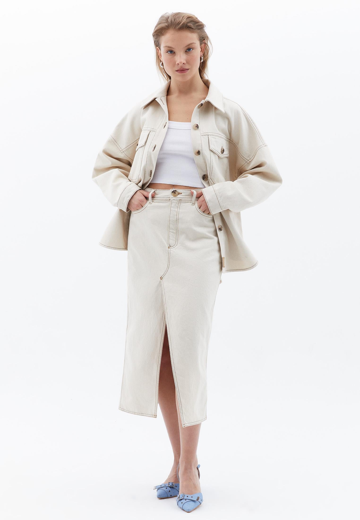 Oversize Jacket With Pocket Detail - NATURAL