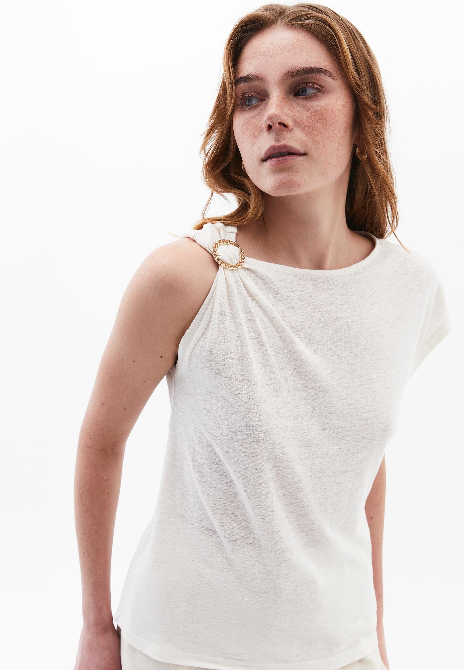 Boat Neck Sleeveless T-Shirt - NATURAL