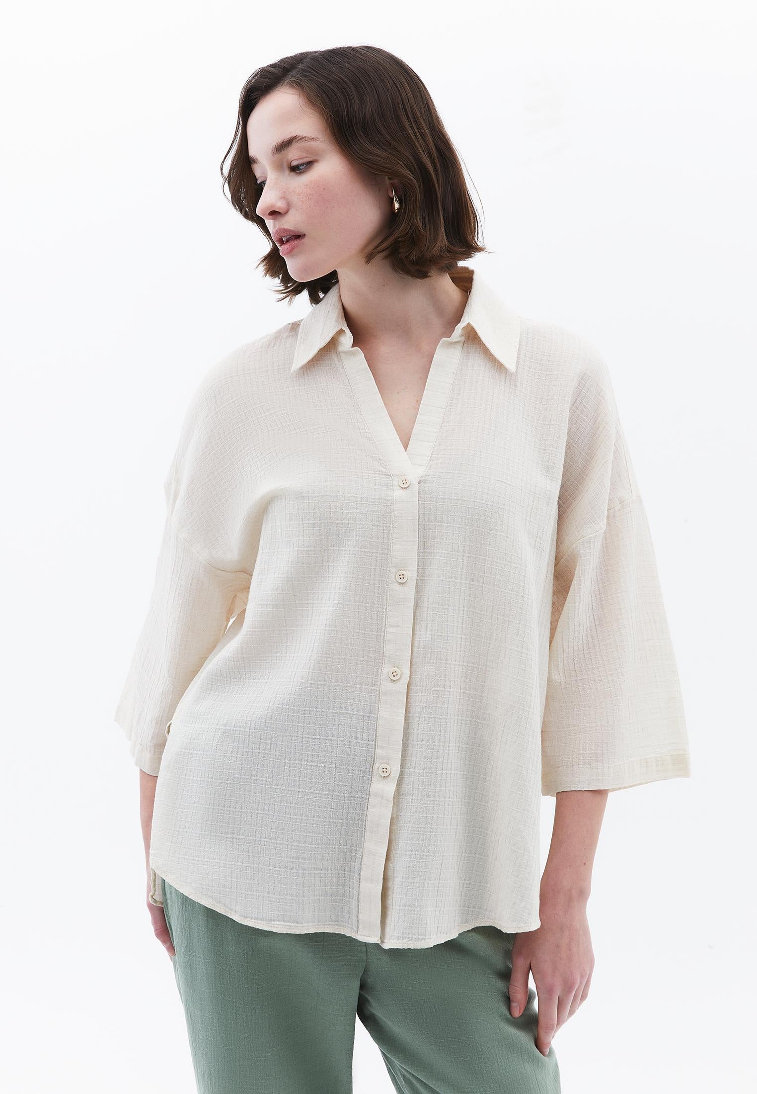 Button Detailed Oversize Shirt - NATURAL