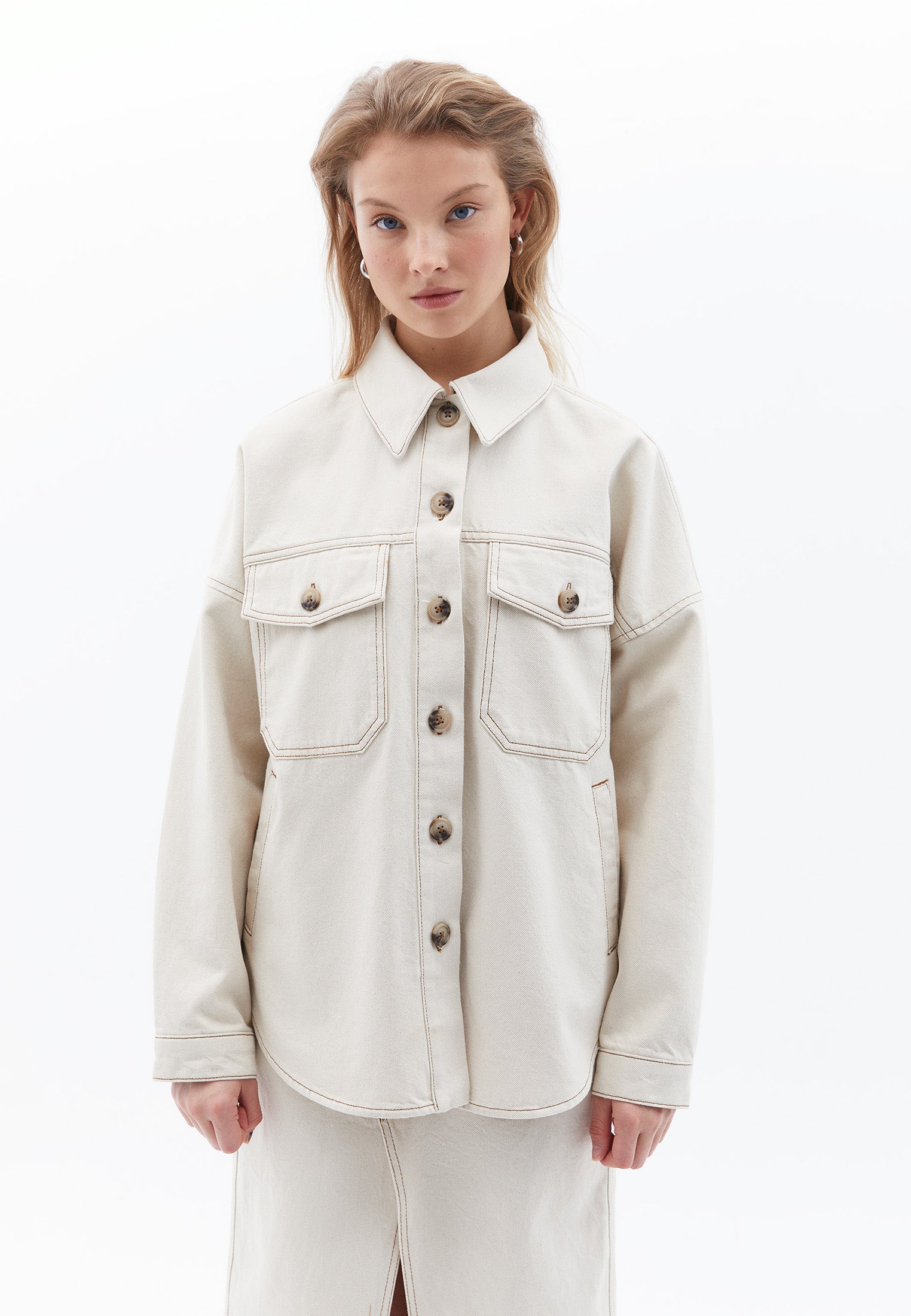 Oversize Jacket With Pocket Detail - NATURAL