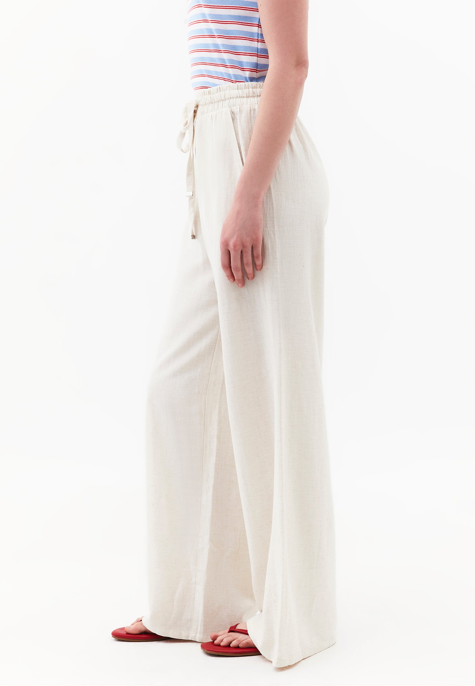 High Waist Wide Leg Elastic Waist Pants - NATURAL