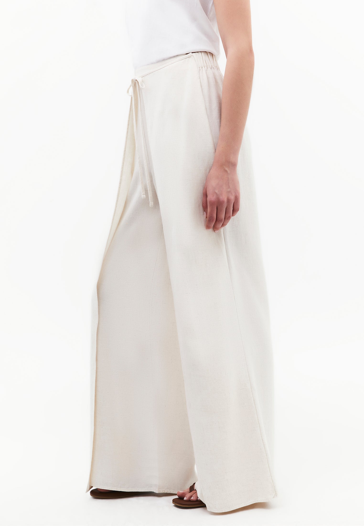 Wide Leg Tied Pants - NATURAL