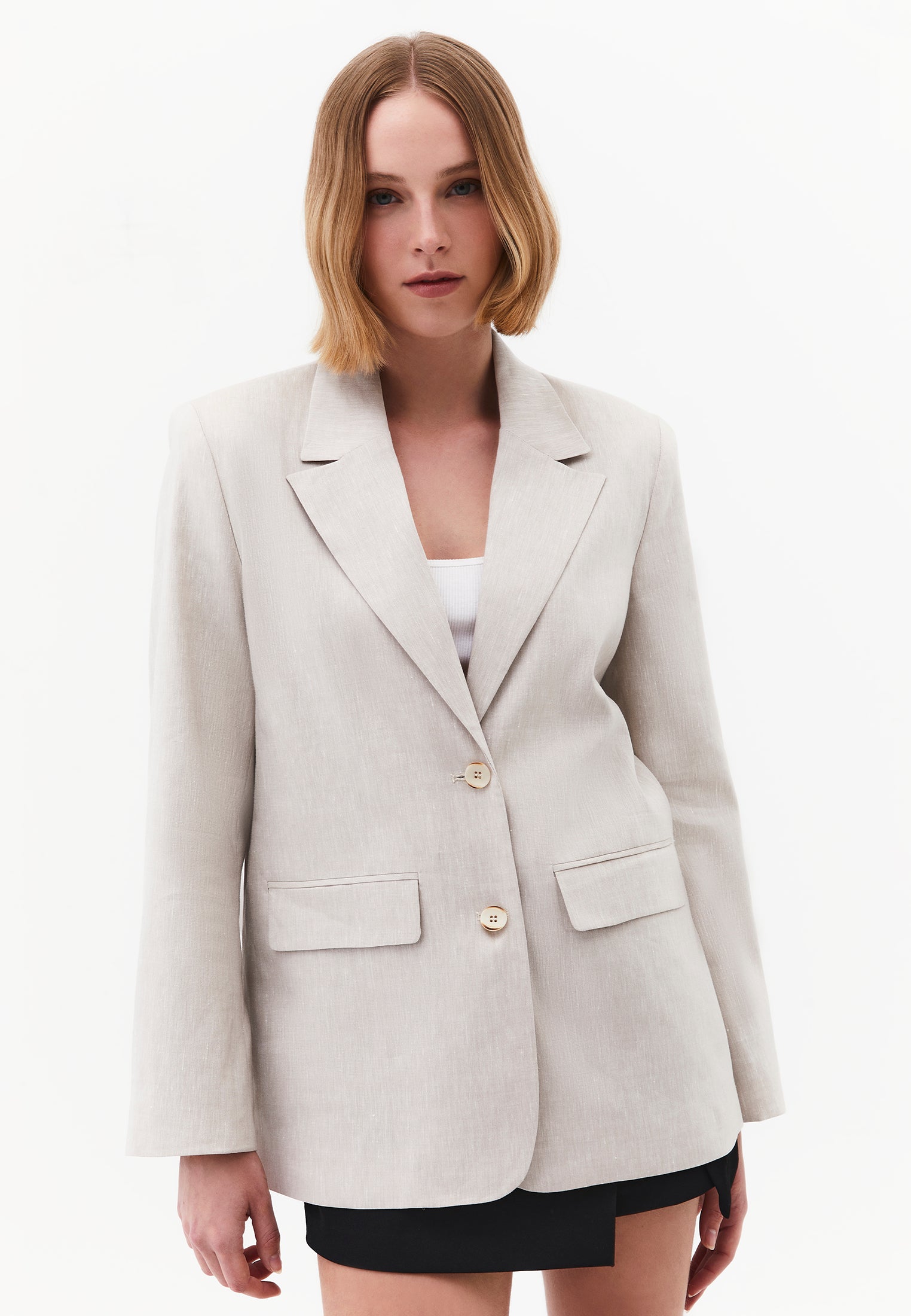 Oversize Blazer With Pocket Detail - NATURAL
