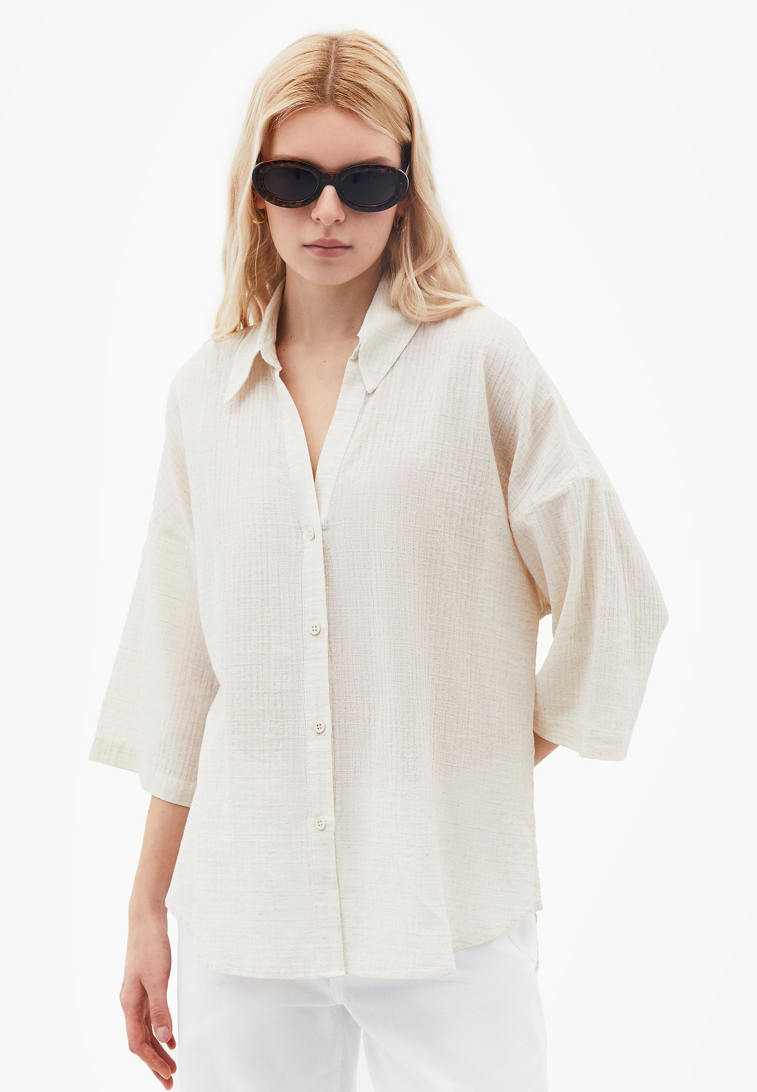 Shirt Collar Oversize Button Detailed Standard Shirt - NATURAL