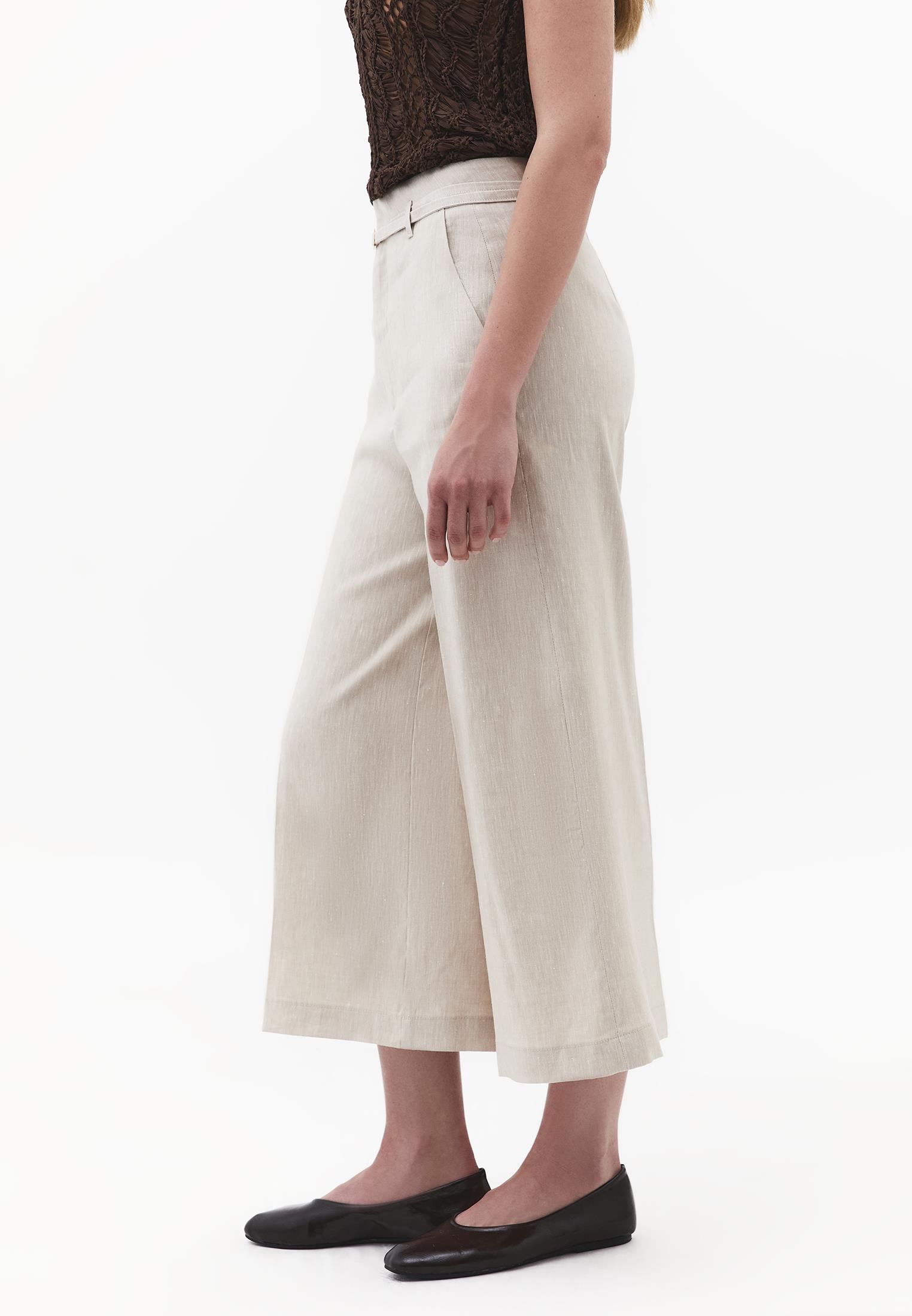 High Waist Wide Leg Belted Pants - NATURAL