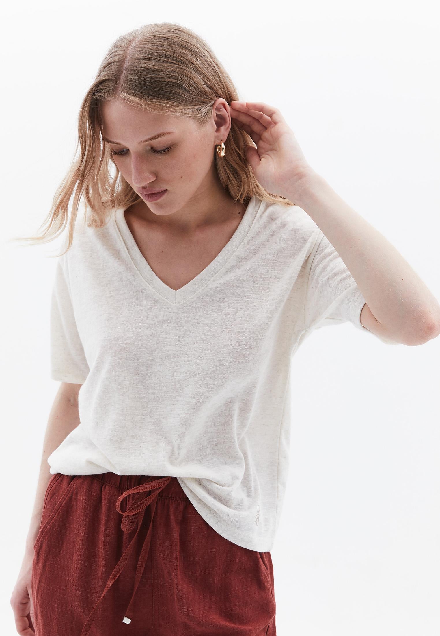 Oversize V Neck Short Sleeve T-Shirt - NATURAL